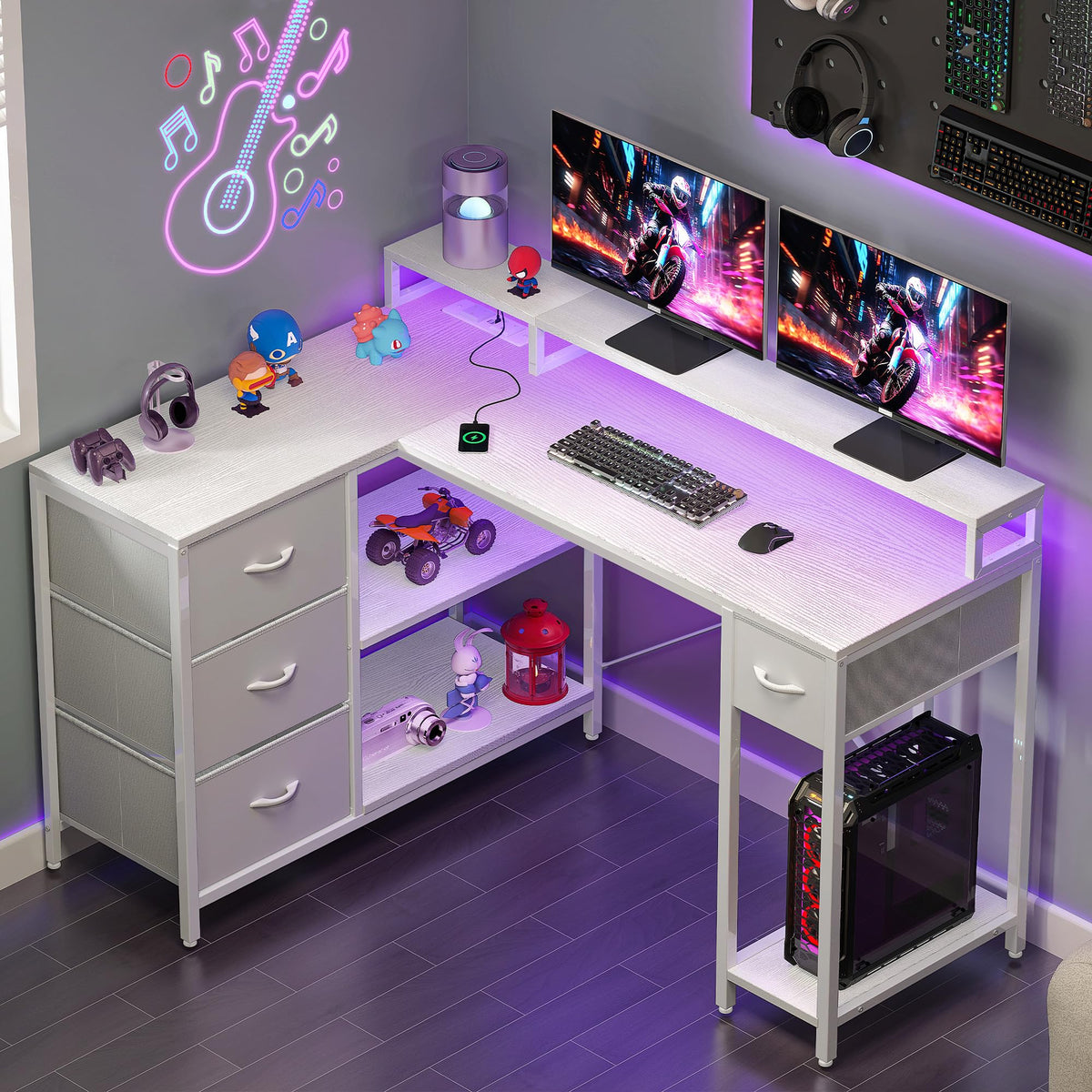 YITAHOME L Shaped Computer Desk with Drawers Power Outlet 140cm White - image 2