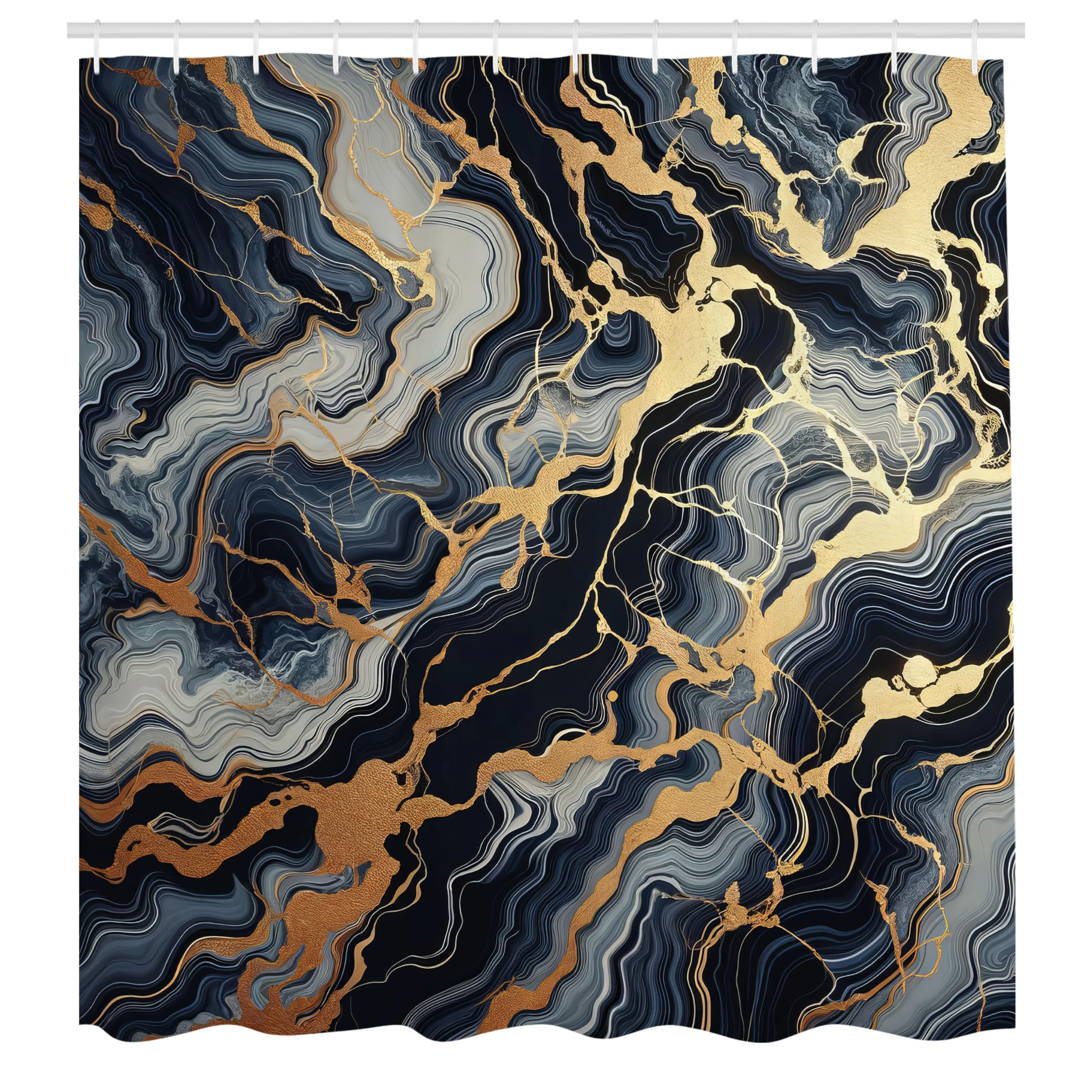 Abakuhaus Navy Blue Marble Shower Curtain | Waterproof Fabric, 175x200cm