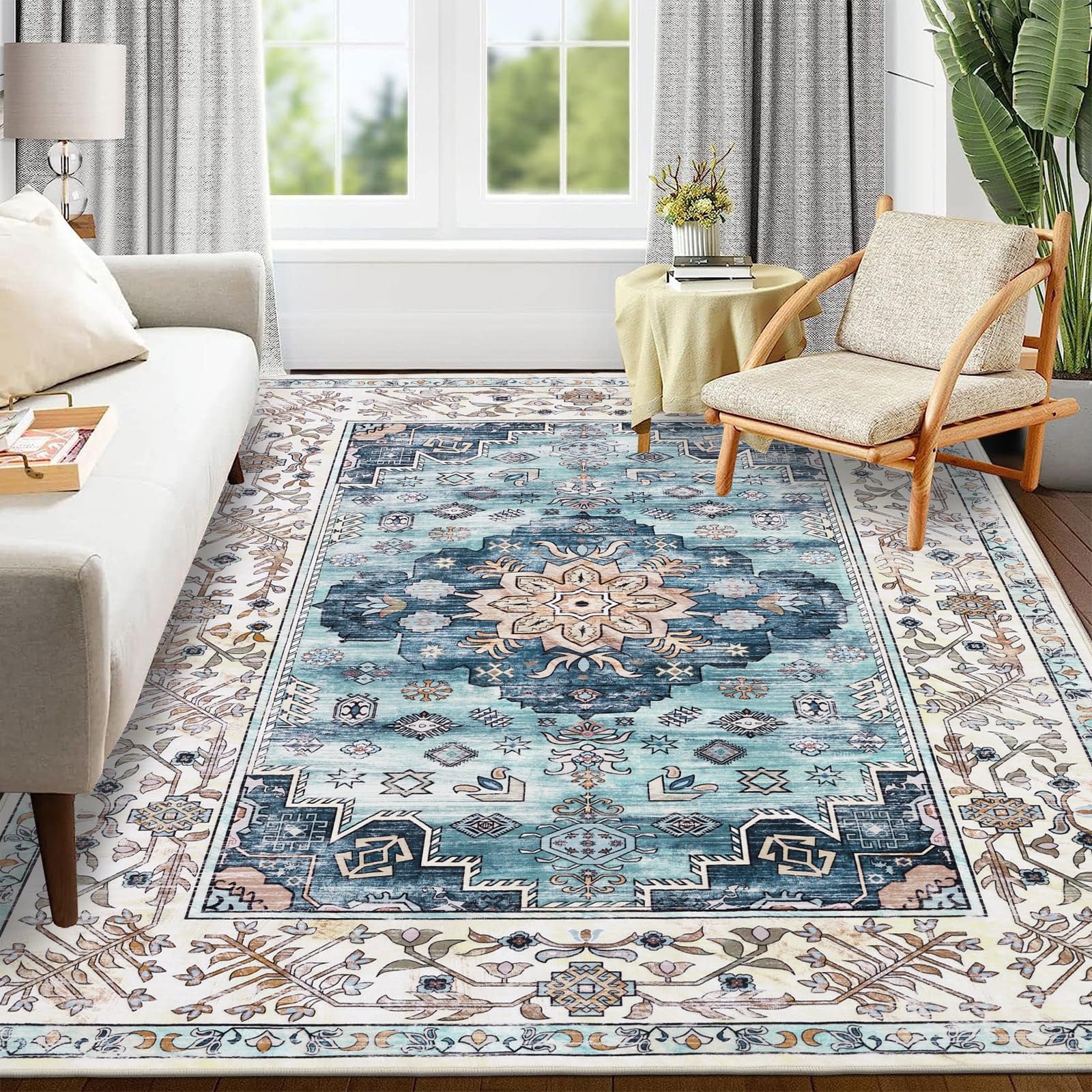 Enyhom Vintage Boho Area Rug – 120x180cm Washable Non-Slip Faux Wool