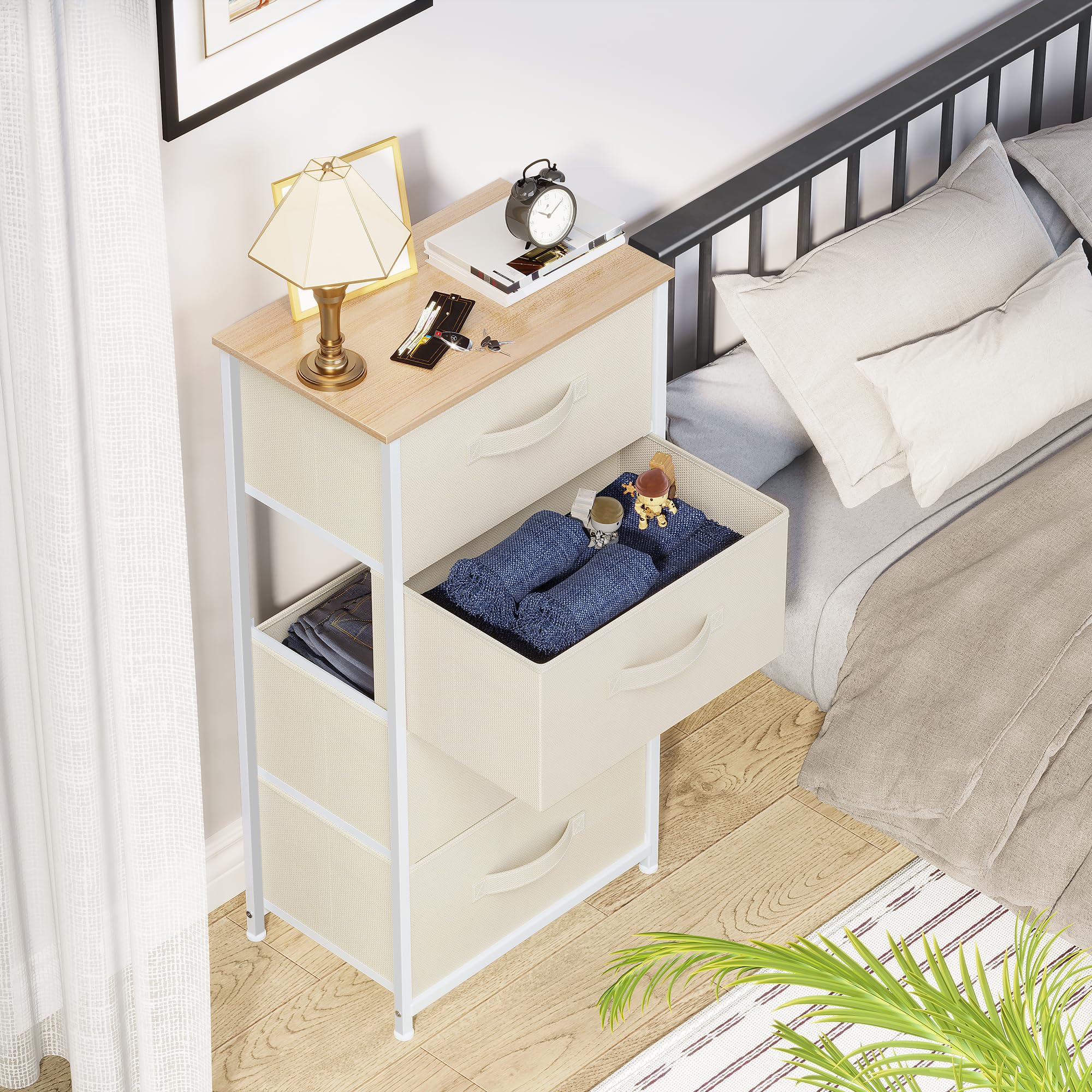 YITAHOME 4-Drawer Fabric Dresser – Metal Frame Storage Chest, Cream White
