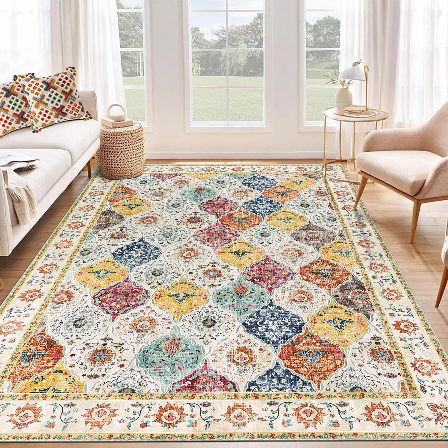 SHACOS Vintage Floral Area Rug – Washable Non-Slip Boho Rug, 160x230cm