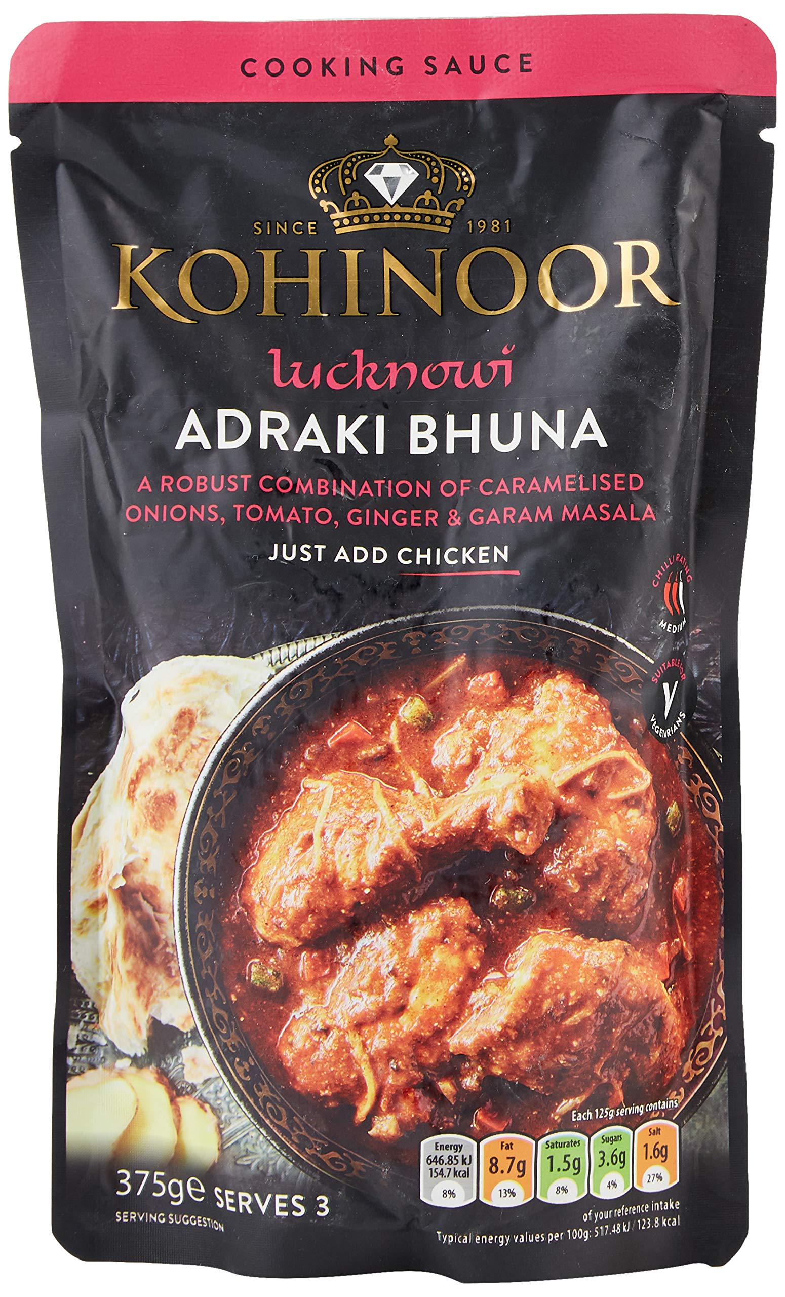 Kohinoor Bhuna Cooking Sauce - Onion & Tomato Curry Base, 375g (Pack of 6)