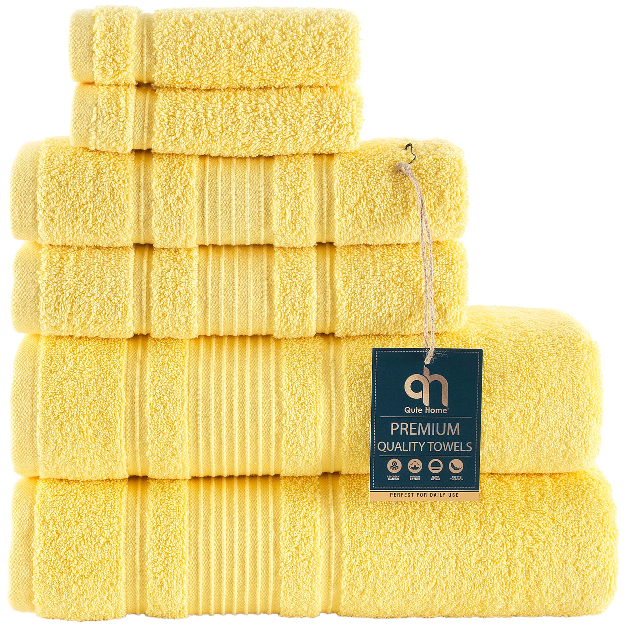 Qute Home 6-Piece Bath Towels Set – 100% Turkish Cotton Hotel Quality
