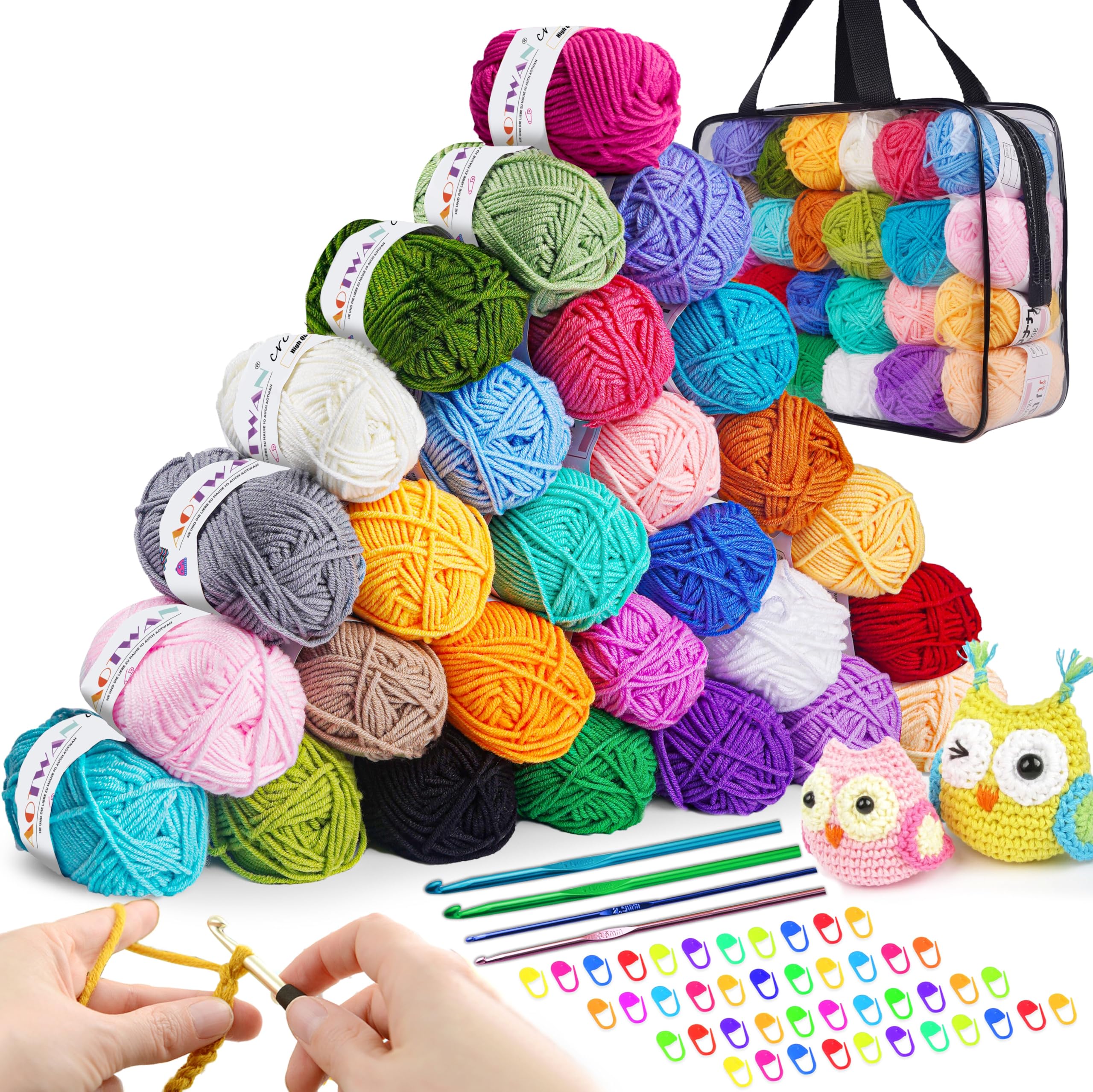 AOTWAN 28-Color Acrylic Crochet Yarn Kit with Hooks and Stitch Markers