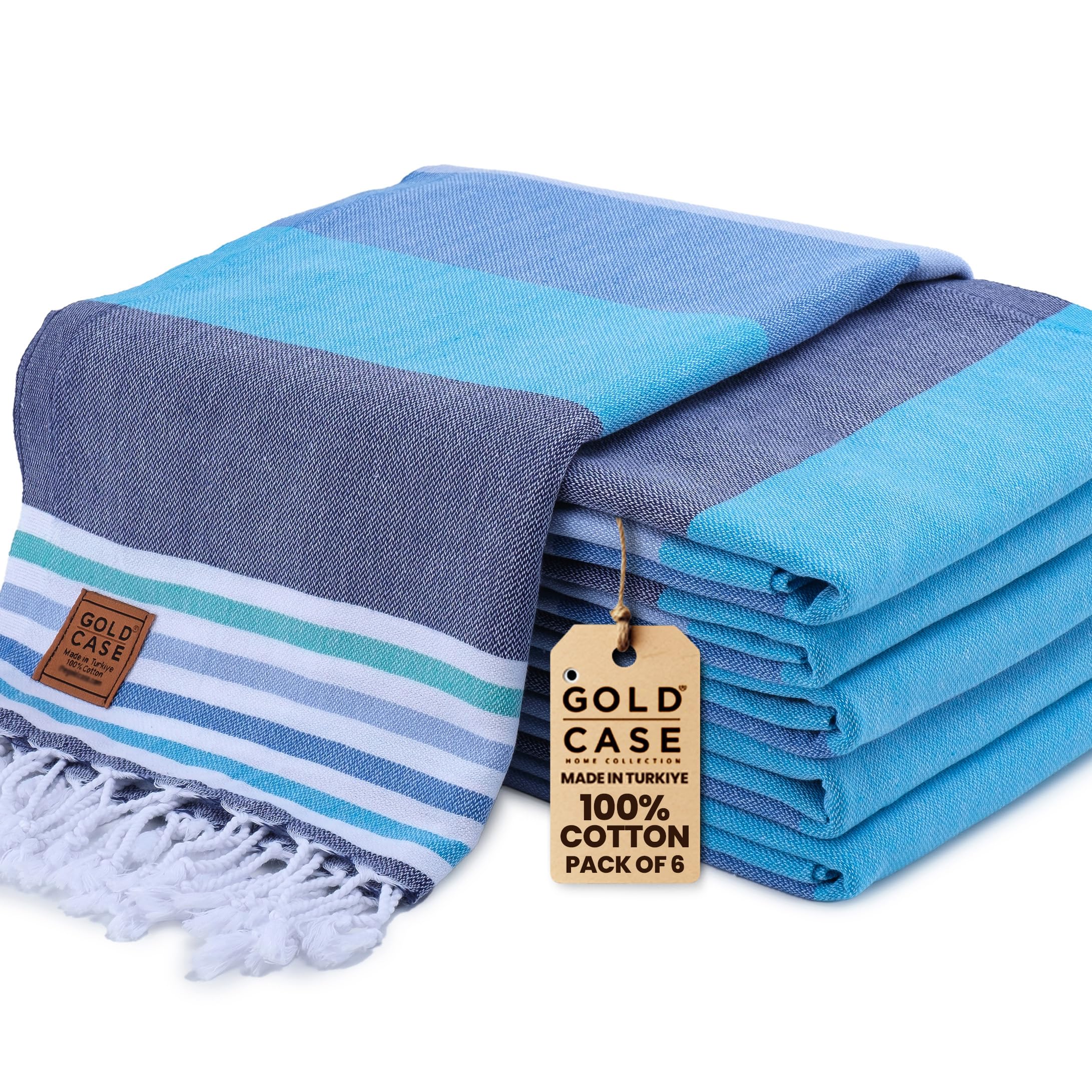 Gold Case Turkish Beach Towel Set of 6 – 100% Cotton Sand Free Quick Dry