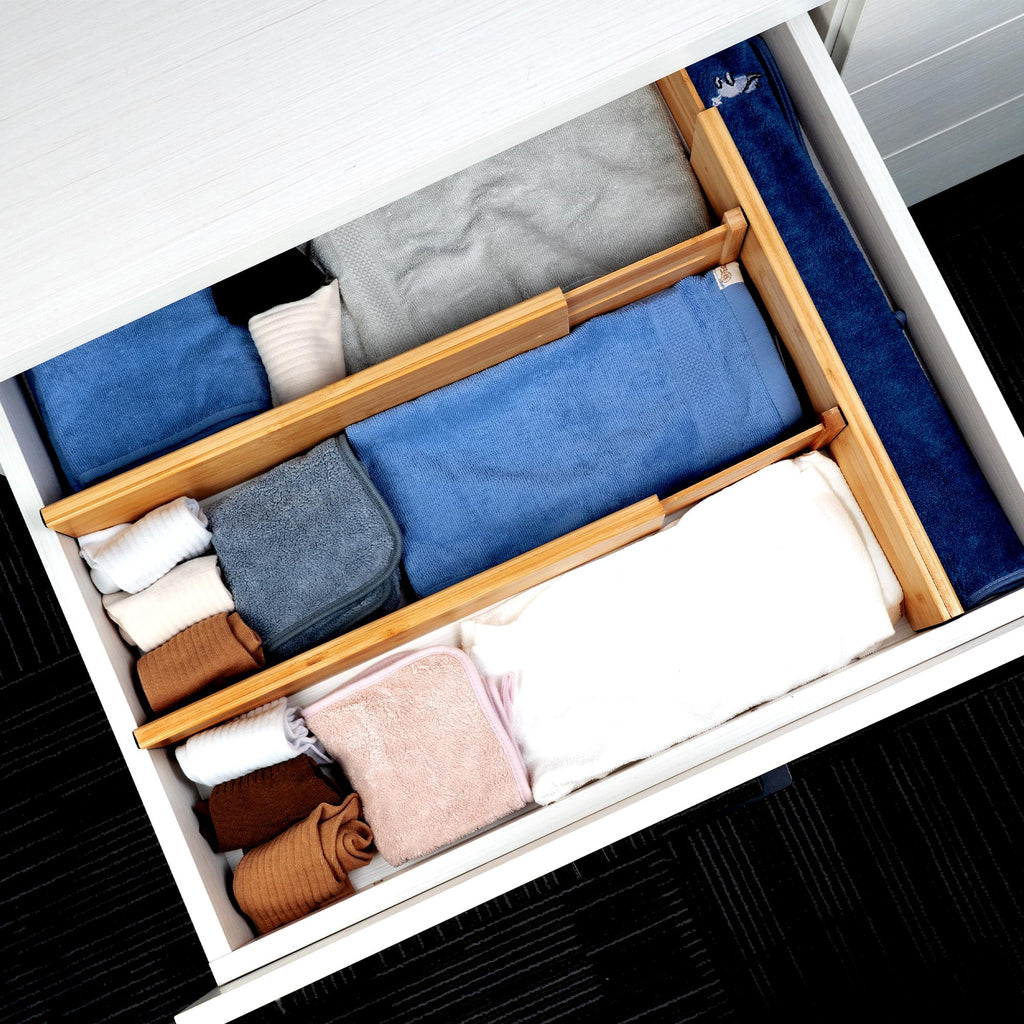Utoplike 4-Piece Bamboo Drawer Dividers | Adjustable Spring Loaded Inserts