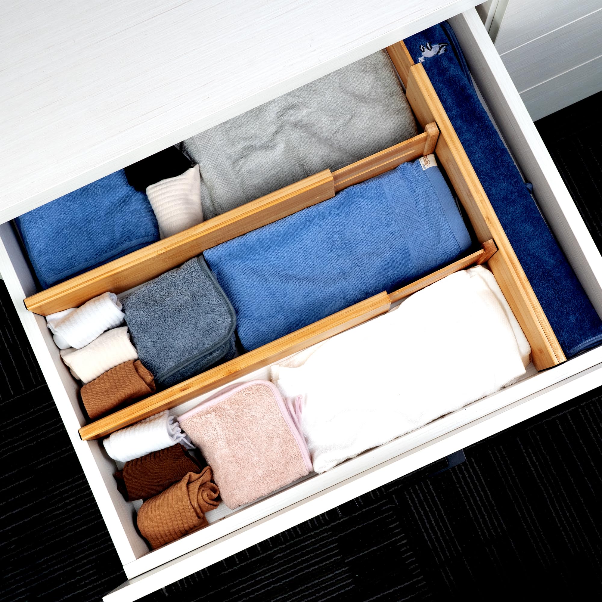Utoplike 4-Piece Bamboo Drawer Dividers | Adjustable Spring Loaded Inserts