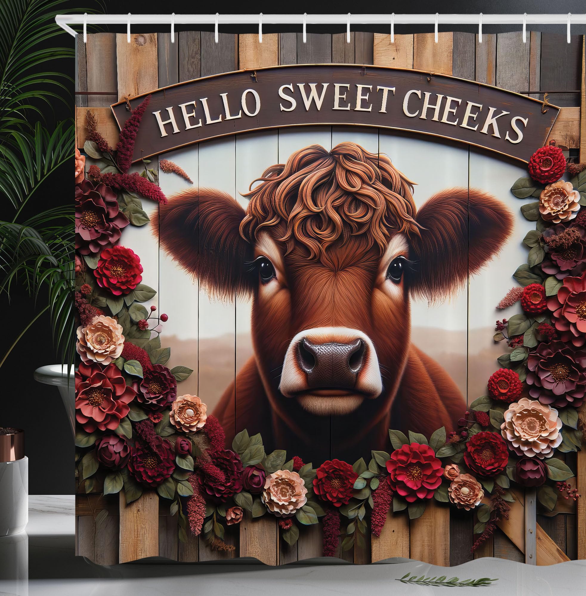 Abakuhaus Rustic Cow Shower Curtain | Waterproof Fabric Bathroom Decor