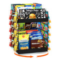 Emfogoo 5-Tier Rotating Snack Organiser with Advertising Board, Chip Display Rack with 360° Spinning Wooden Base & 50 Clips, for Concession Stand