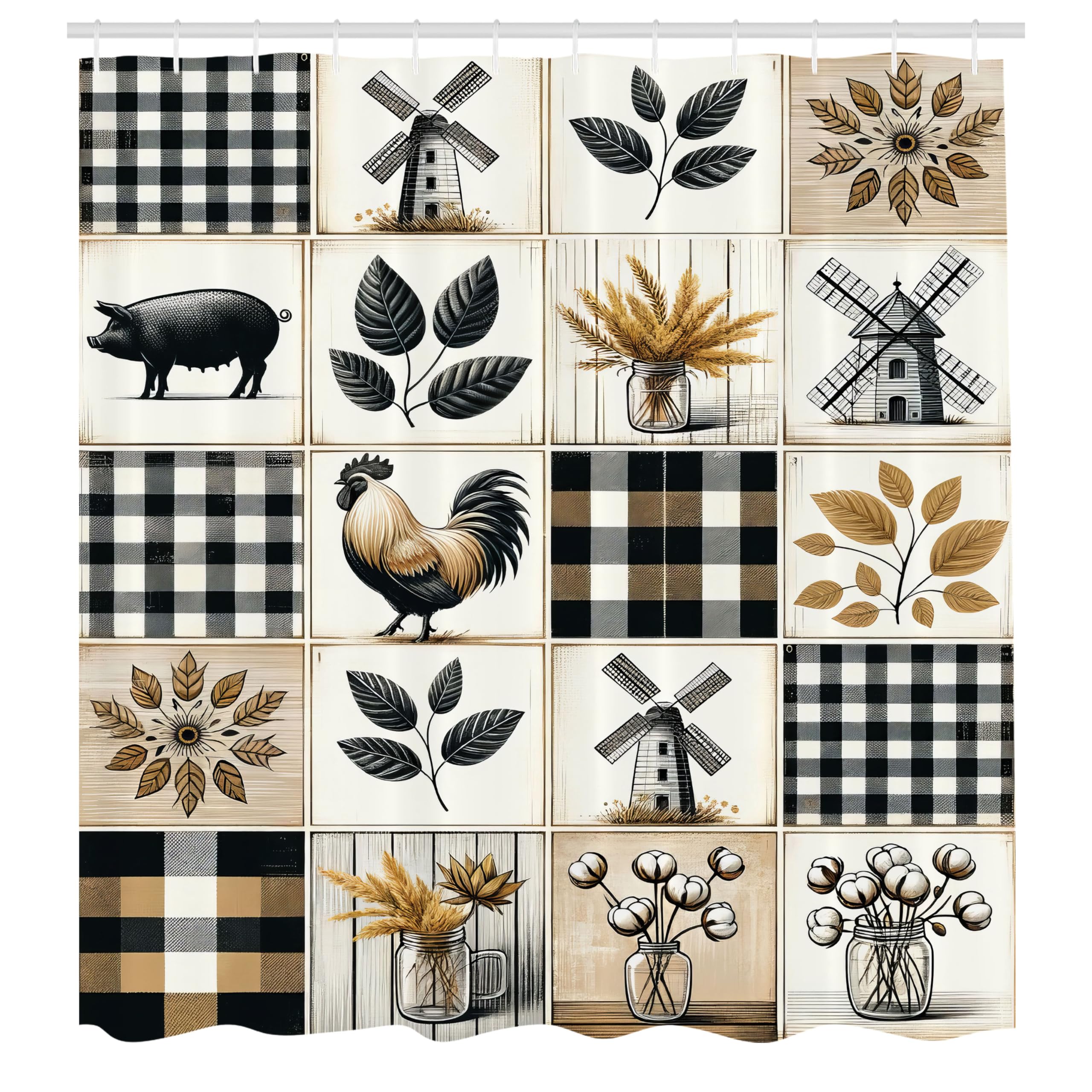 Abakuhaus Farmhouse Fabric Shower Curtain | Waterproof Cottagecore Decor