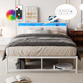 BEXEVUE 4ft6 Metal Bed Frame with LED Lights, Charging Station & Storage