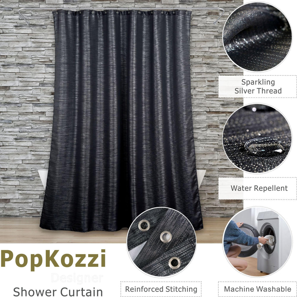 Black Silver Glitter Shower Curtain: Waterproof Washable, 200Lx183W - image 2