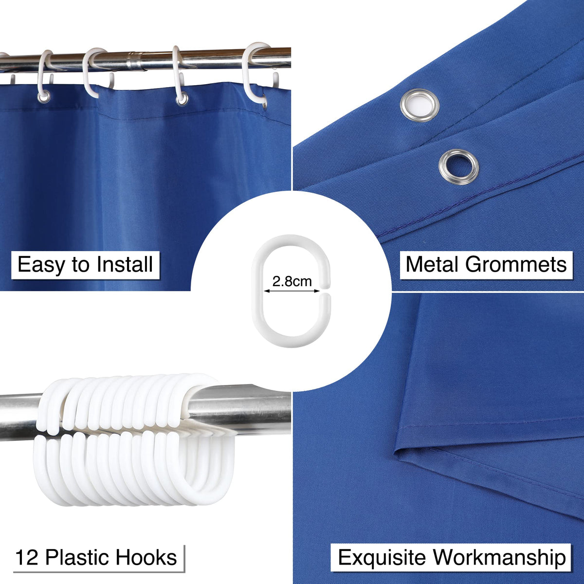 WELTRXE Shower Curtain Mould Proof Resistant, 180x180cm Waterproof Bathroom Curtain Set With Hooks, Weighted Hem - image 5