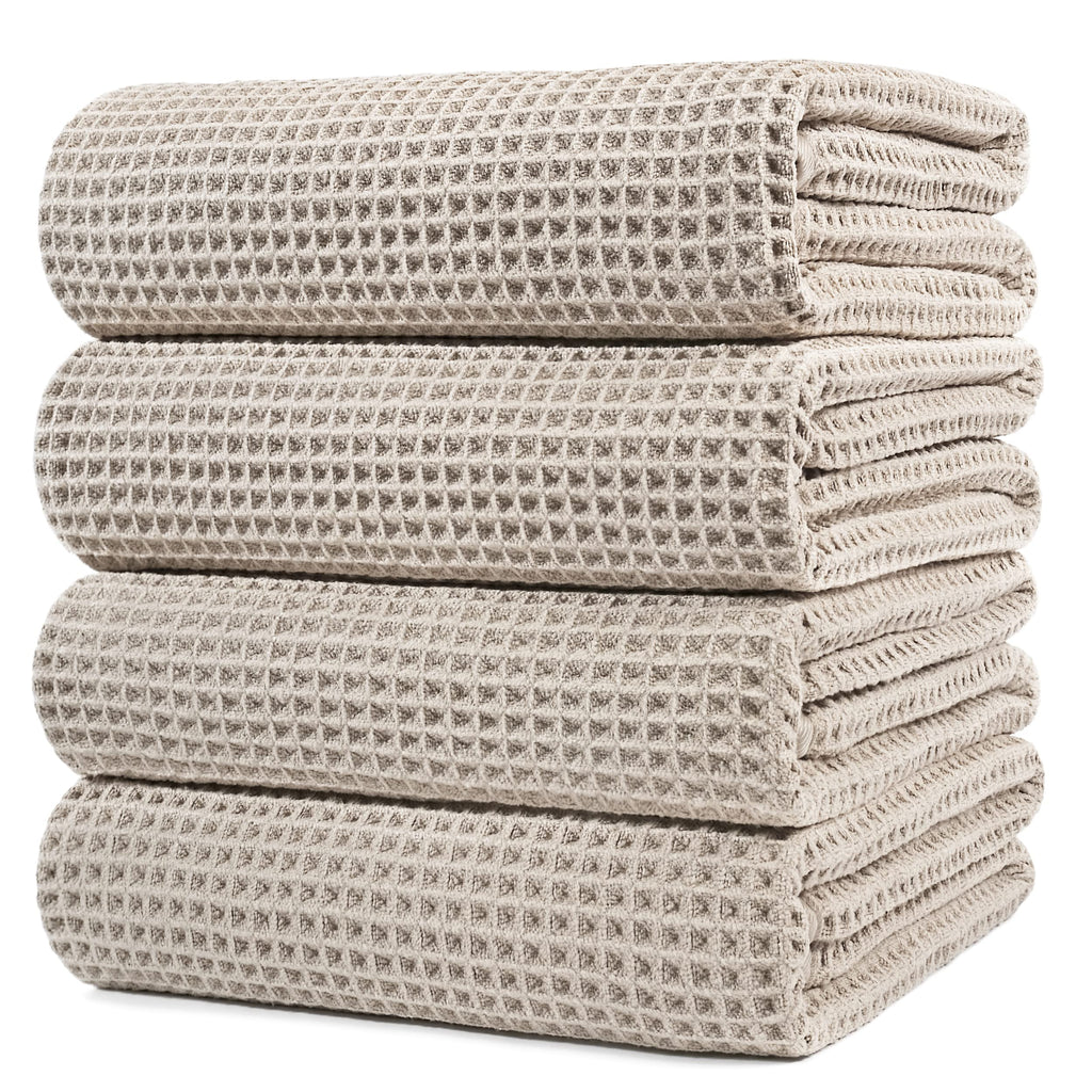 Polyte Microfibre Bath Towels | Quick Dry Waffle Weave, 4 Pack – Beige