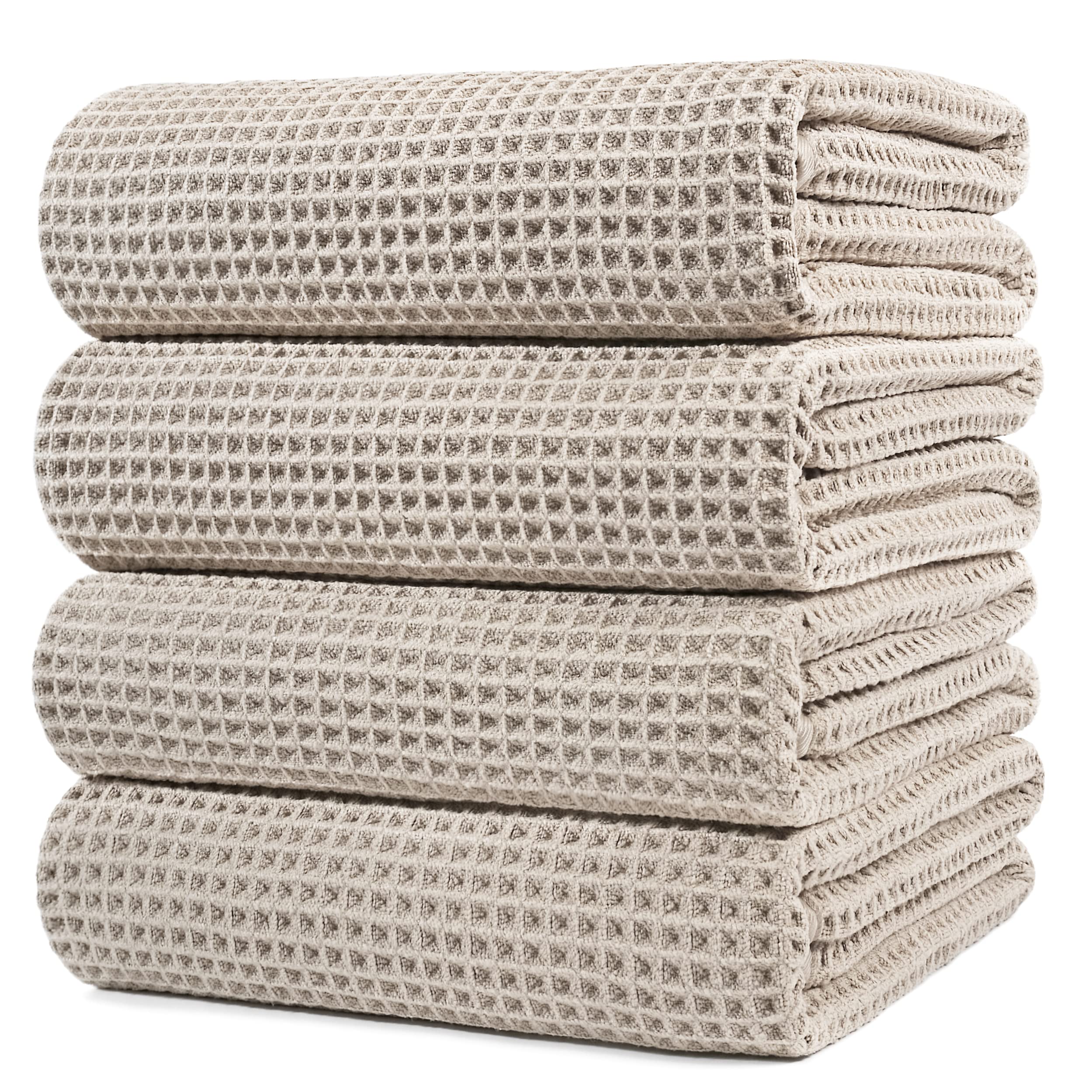 Polyte Microfibre Bath Towels | Quick Dry Waffle Weave, 4 Pack – Beige