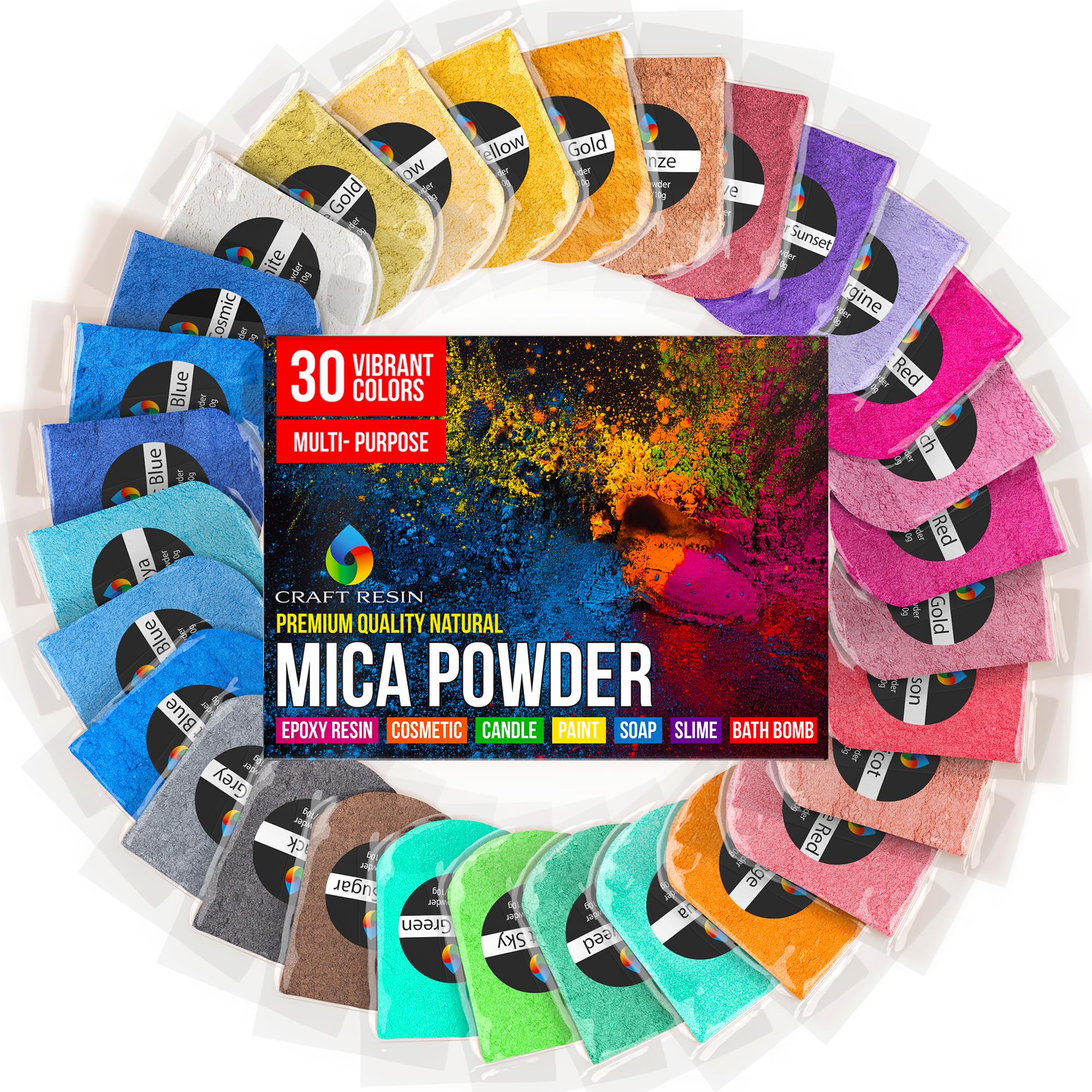 Craft Resin Mica Powder - 30 Color Pigment Dye for Epoxy Jewelry Making