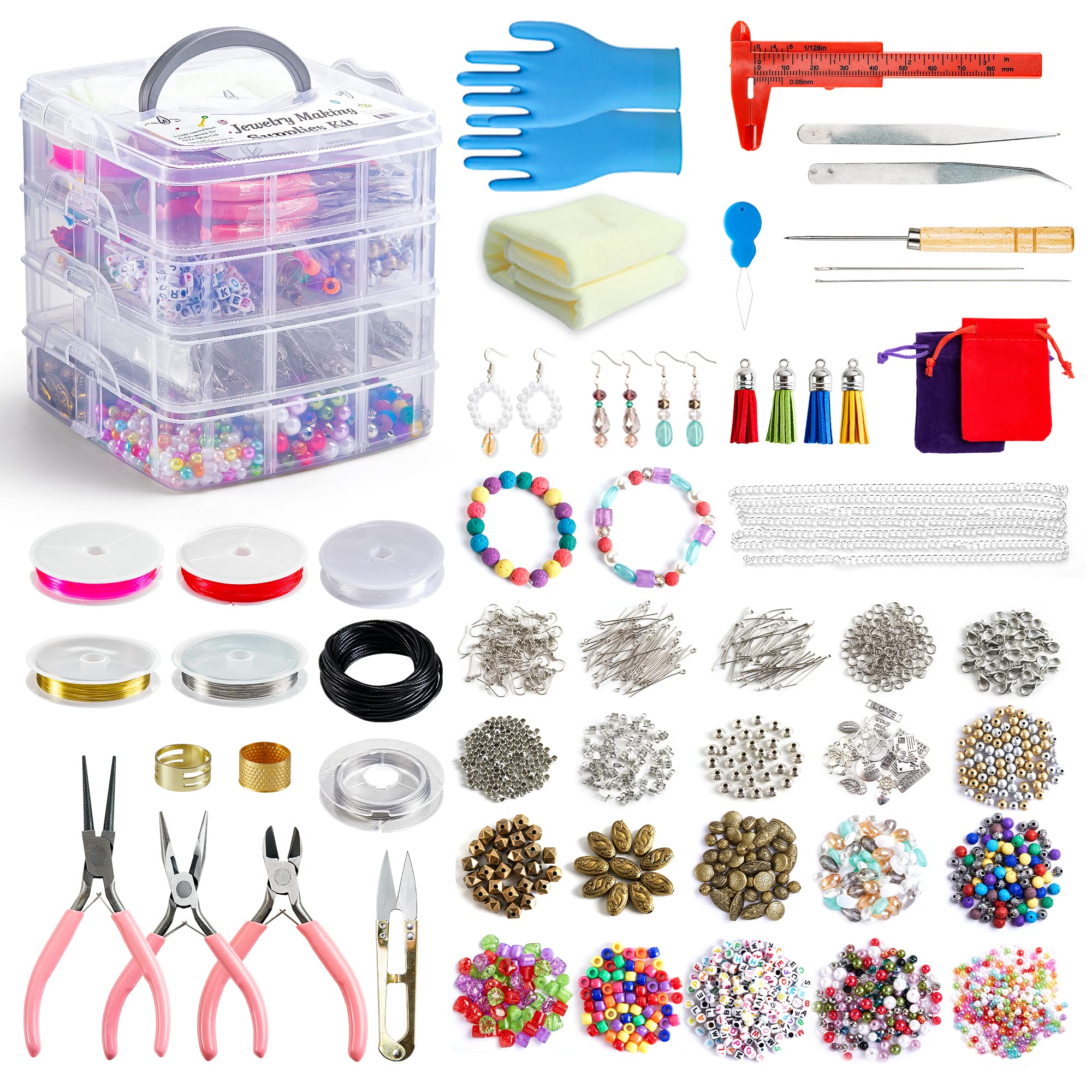 Inscraft 1960pcs Jewelry Making Kit with Tools and Beads for Adults