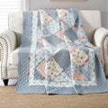 Qucover Single Patchwork Quilt – Blue Floral Cotton Bedspread 150x200cm
