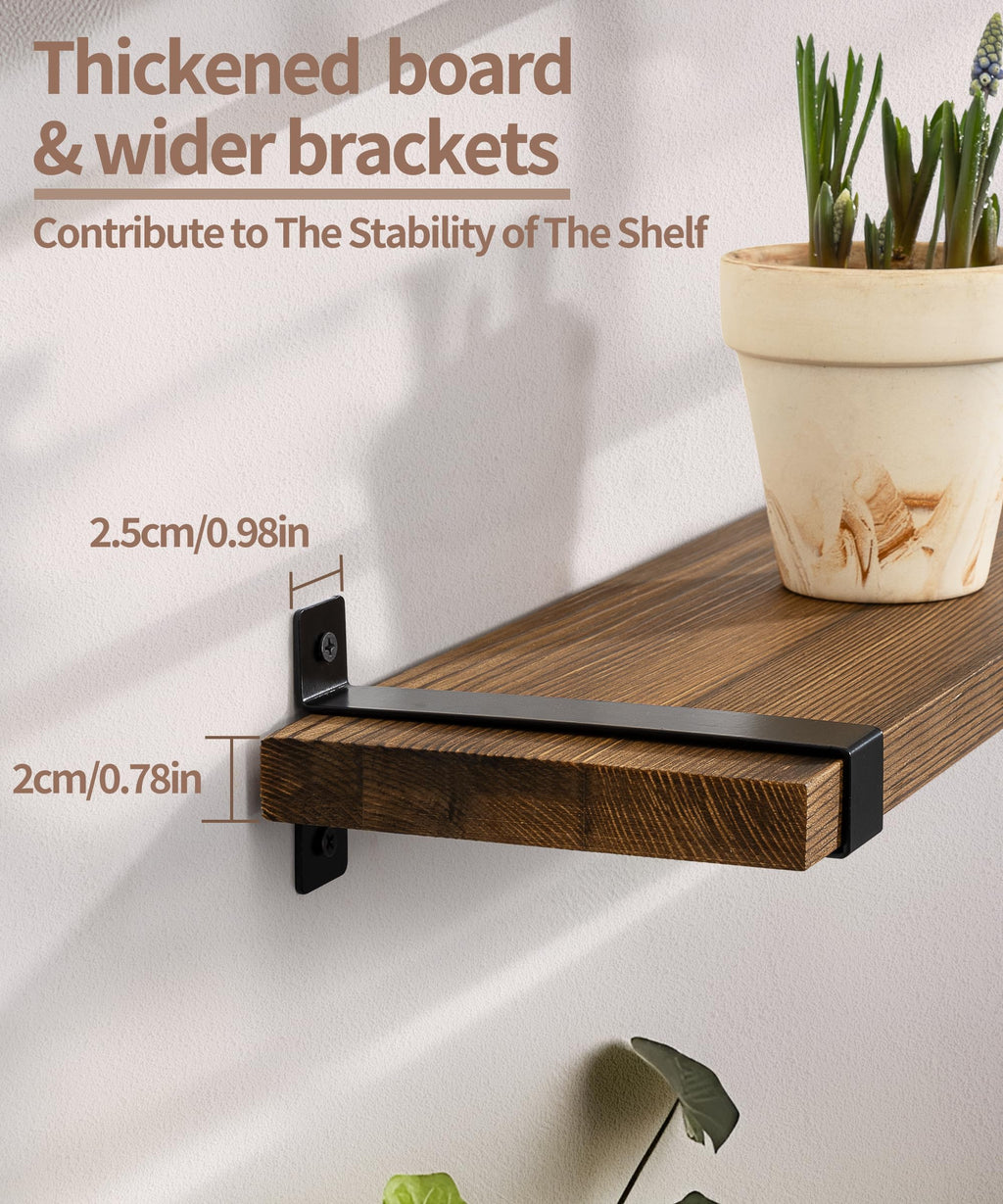 Gronda 60CM Rustic Floating Shelves – Dark Pine Wood Wall Storage, Set of 2