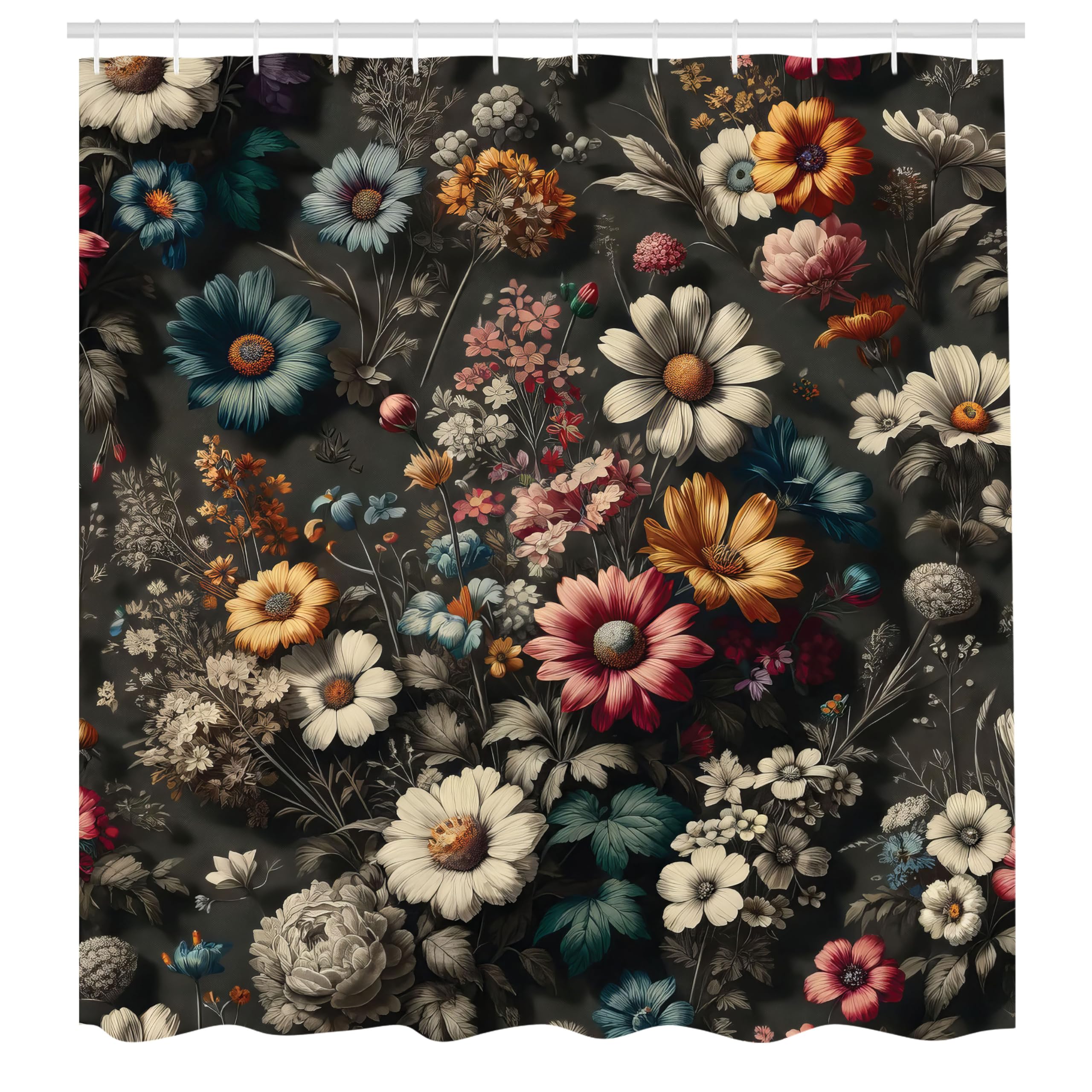 Abakuhaus Floral Fabric Shower Curtain | Waterproof Turkish Decor, Coral