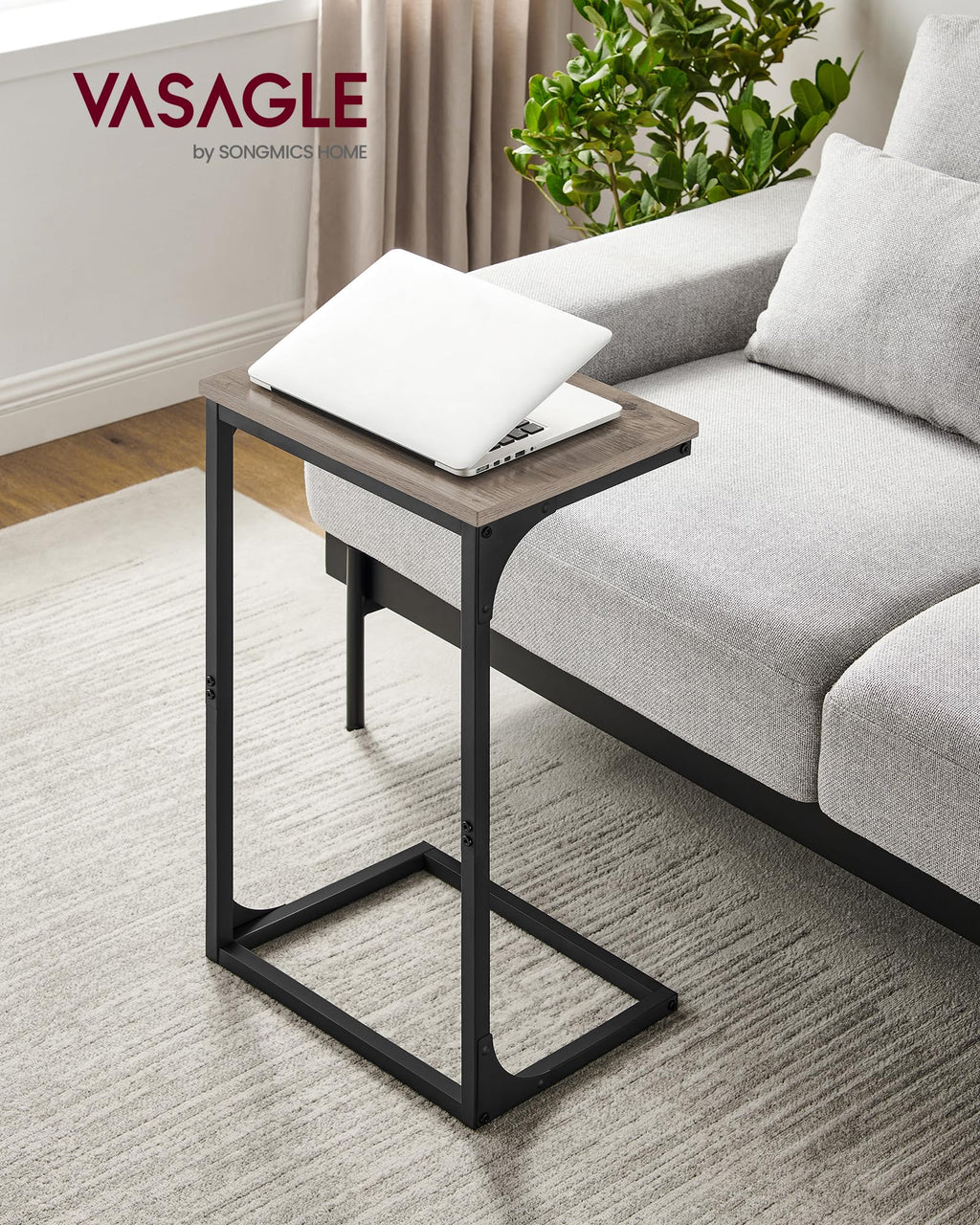 VASAGLE C-Shaped Side Table – Industrial Metal Sofa End Table, Greige