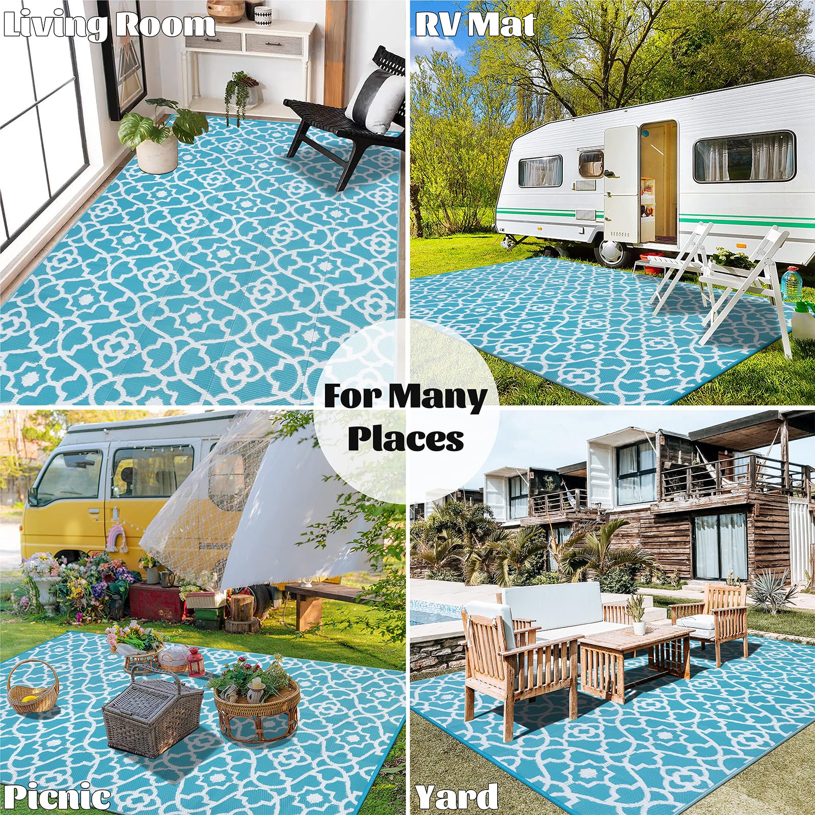 Enyhom Outdoor Rug | 180x270cm Reversible Waterproof Plastic Straw Mat