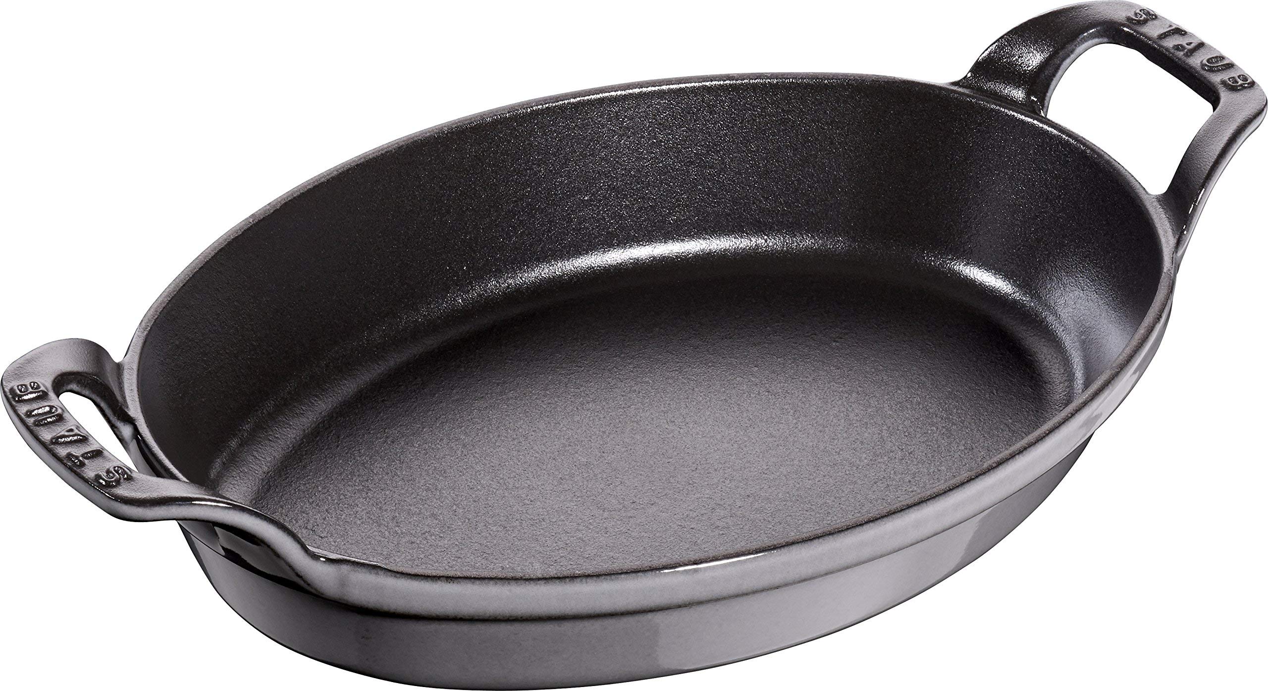 STAUB Oval Roasting Dish – 24 cm Enamelled Cast Iron, Graphite Grey