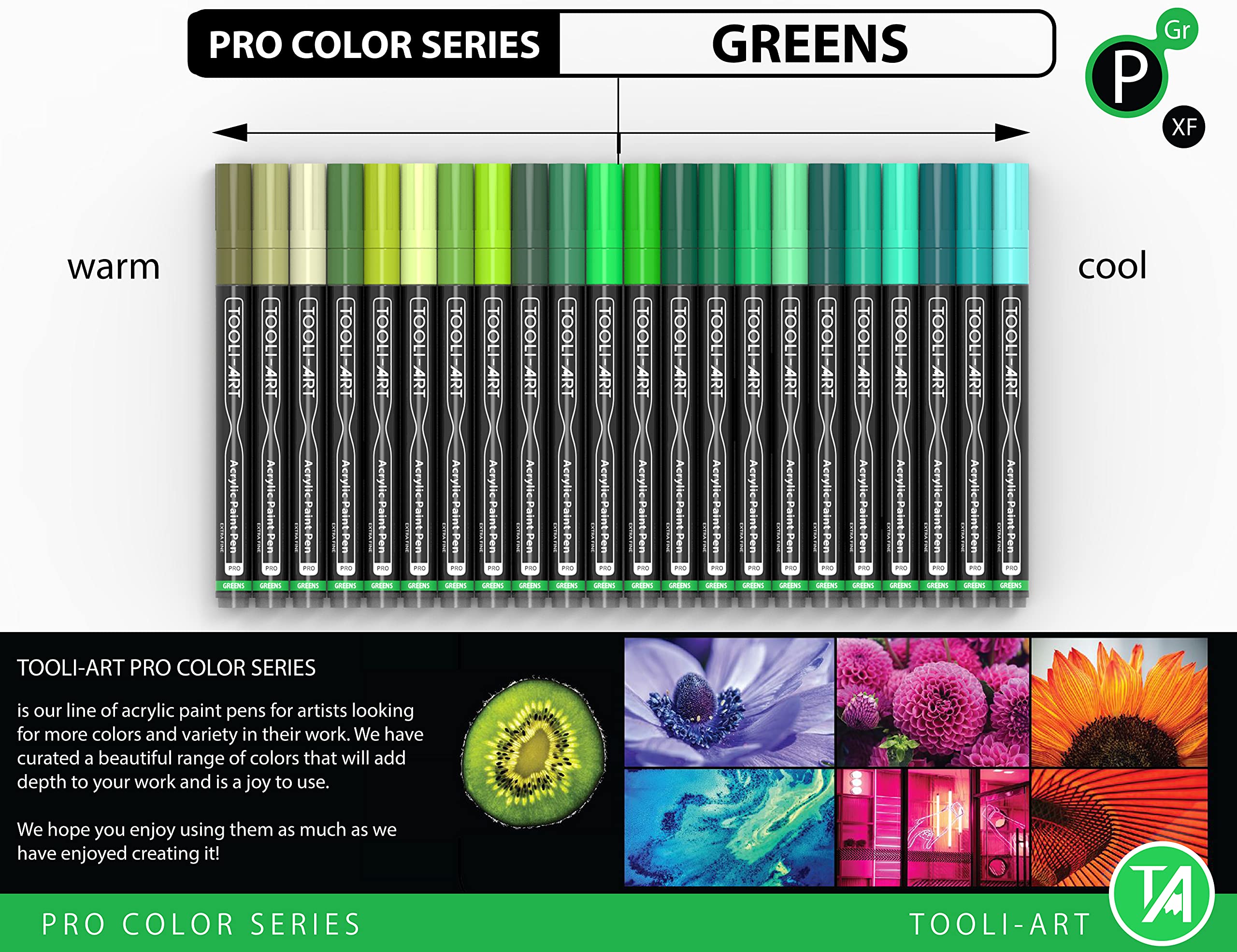 Acrylic Paint Pens | 22 Green Tones | 0.7mm Extra Fine Tip