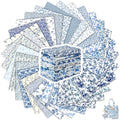 30 Pcs Blue and White Floral Cotton Quilting Fabric Squares