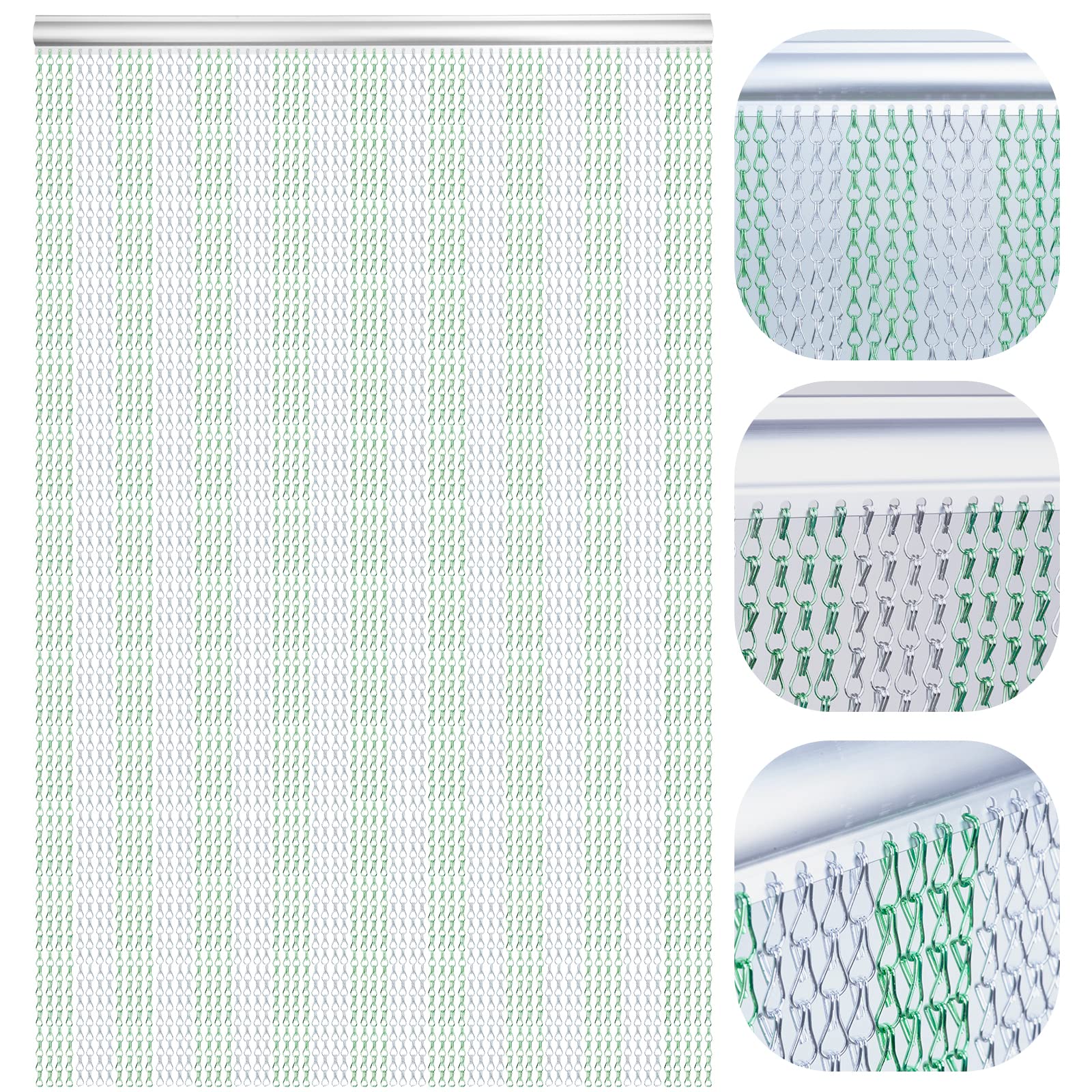 Lymmiytc Aluminium Chain Door Curtain - 90x200cm Metal Fly Screen, Green