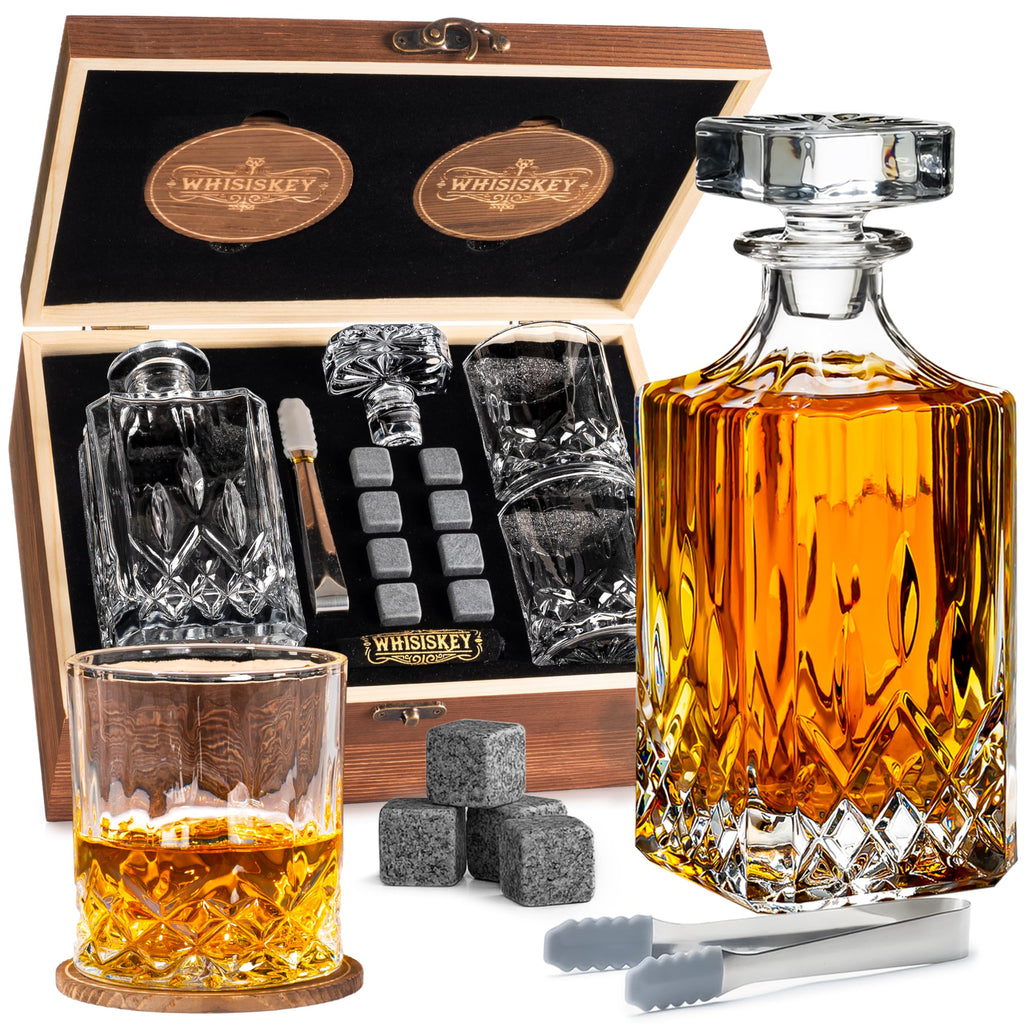 WHISISKEY 700ml Whiskey Decanter Set with 2 Glasses and 8 Stones
