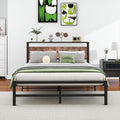 VERFARM Double Metal Platform Bed Frame with Storage Shelf Headboard
