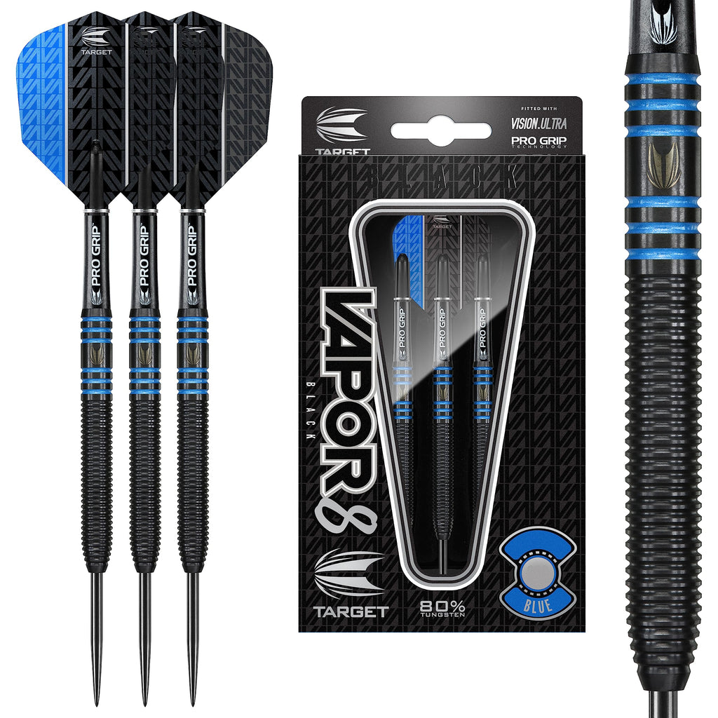 Target Darts Vapor 8 Black 80% Tungsten Steel Tip Darts Set – 22g Blue