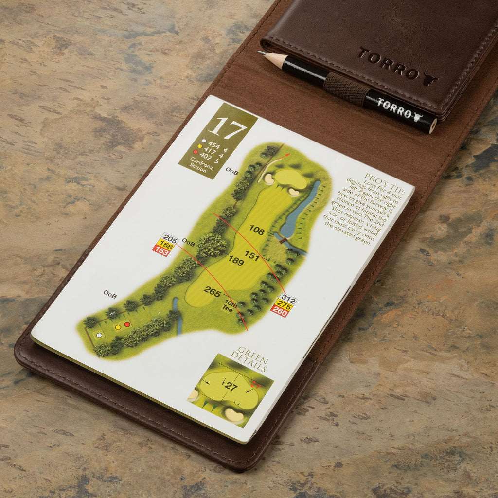 TORRO Genuine Leather Golf Scorecard and Yardage Book Holder – Dark Brown