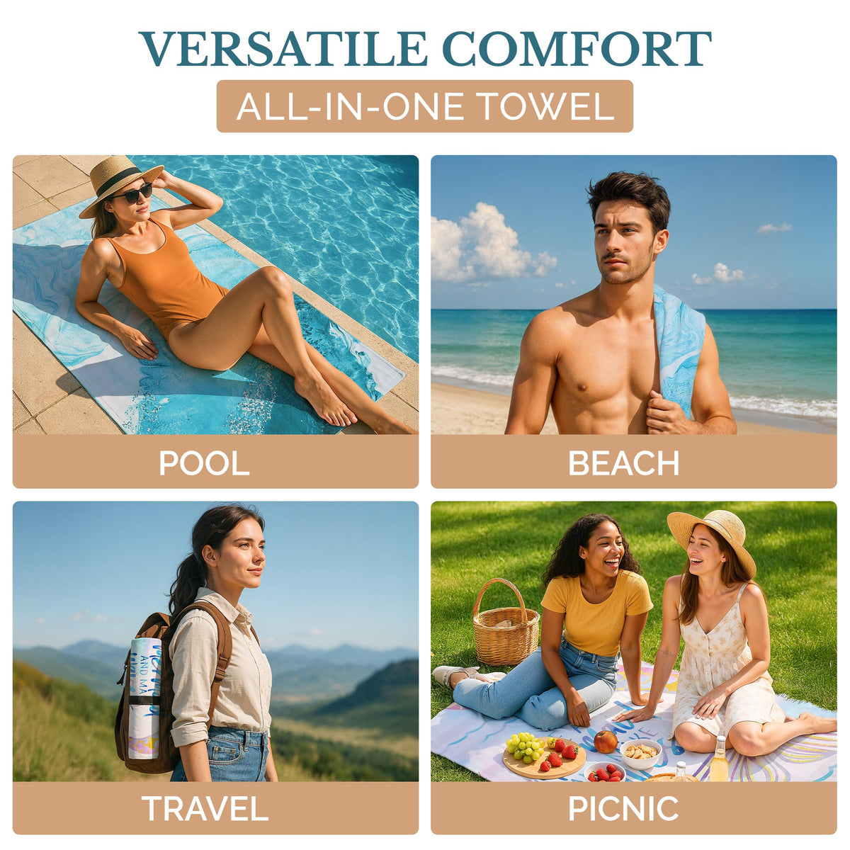 Casa Platino Extra Large Microfiber Beach Towels 2-Pack, 71"x32" – Quick-Dry, Sand-Free, Lightweight & Oversized