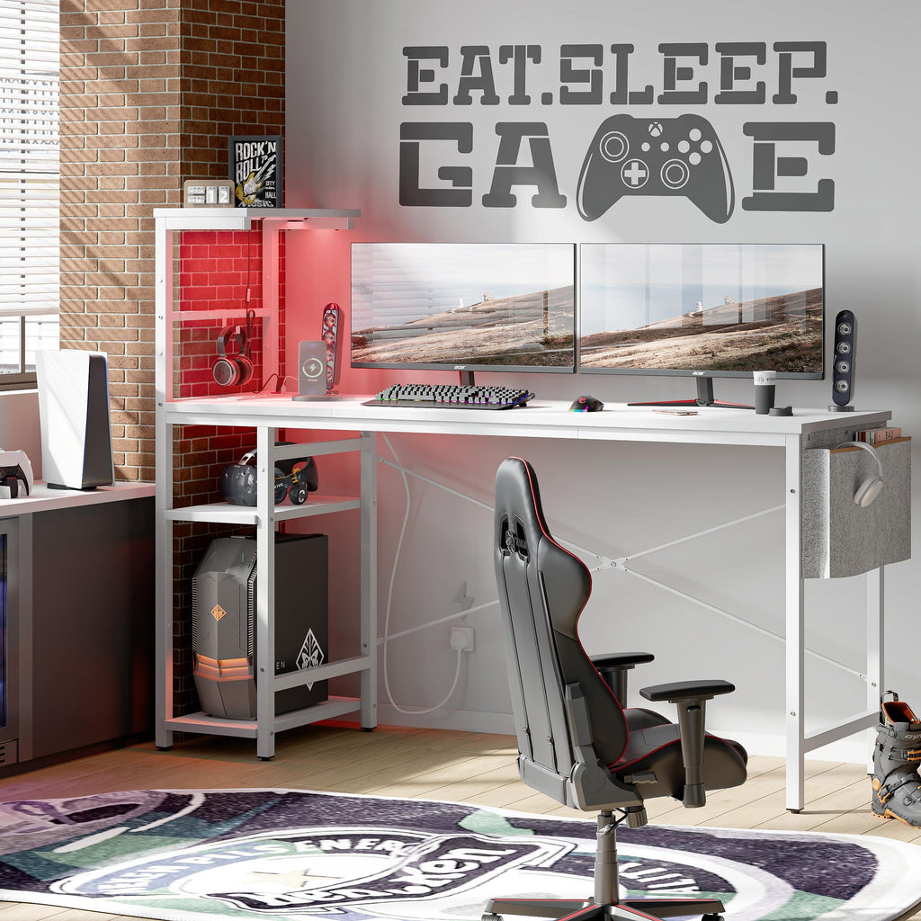 Bestier 155CM Corner Desk with Power Outlets Large Computer Desk with LED Lights Reversible Writing Table with Side Pocket Storage Bag & Accessories - image 3