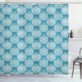 ABAKUHAUS Blue and White Damask Shower Curtain - Waterproof Fabric Decor