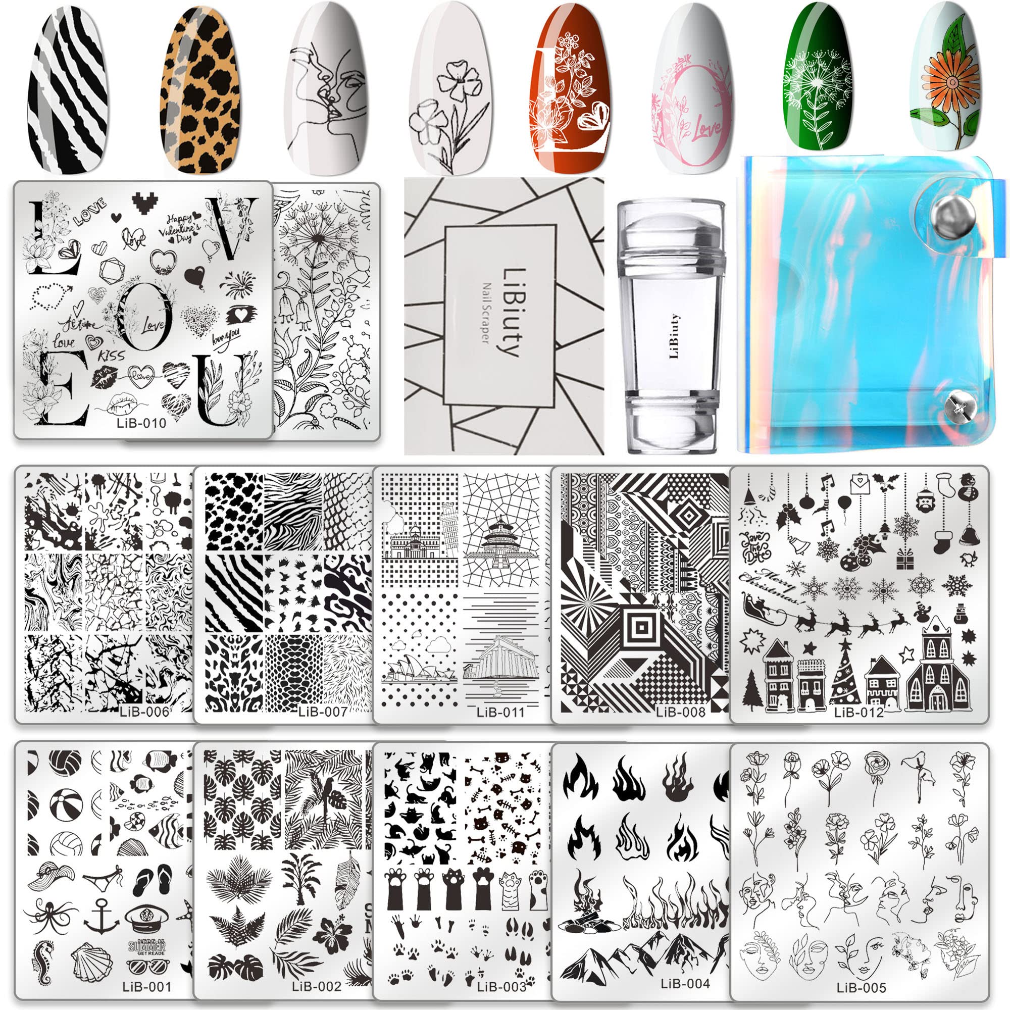 JEEWHEET 12pc Nail Stamping Kit | Stainless Steel Plates & Stamper