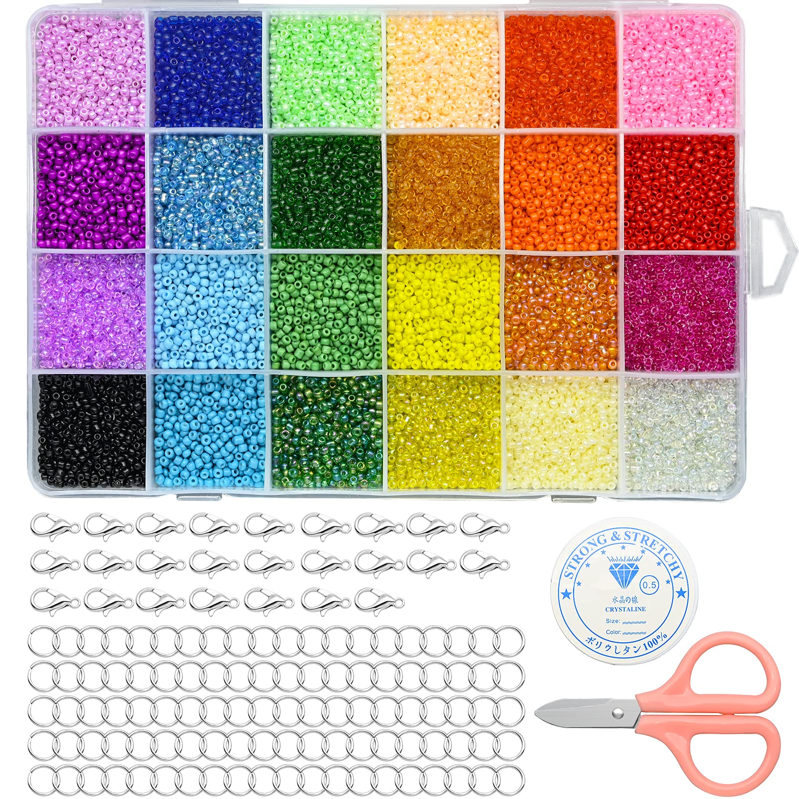 JTOOYS 24000pcs Glass Seed Beads Kit - 2mm Small Pony Beads for Jewelry