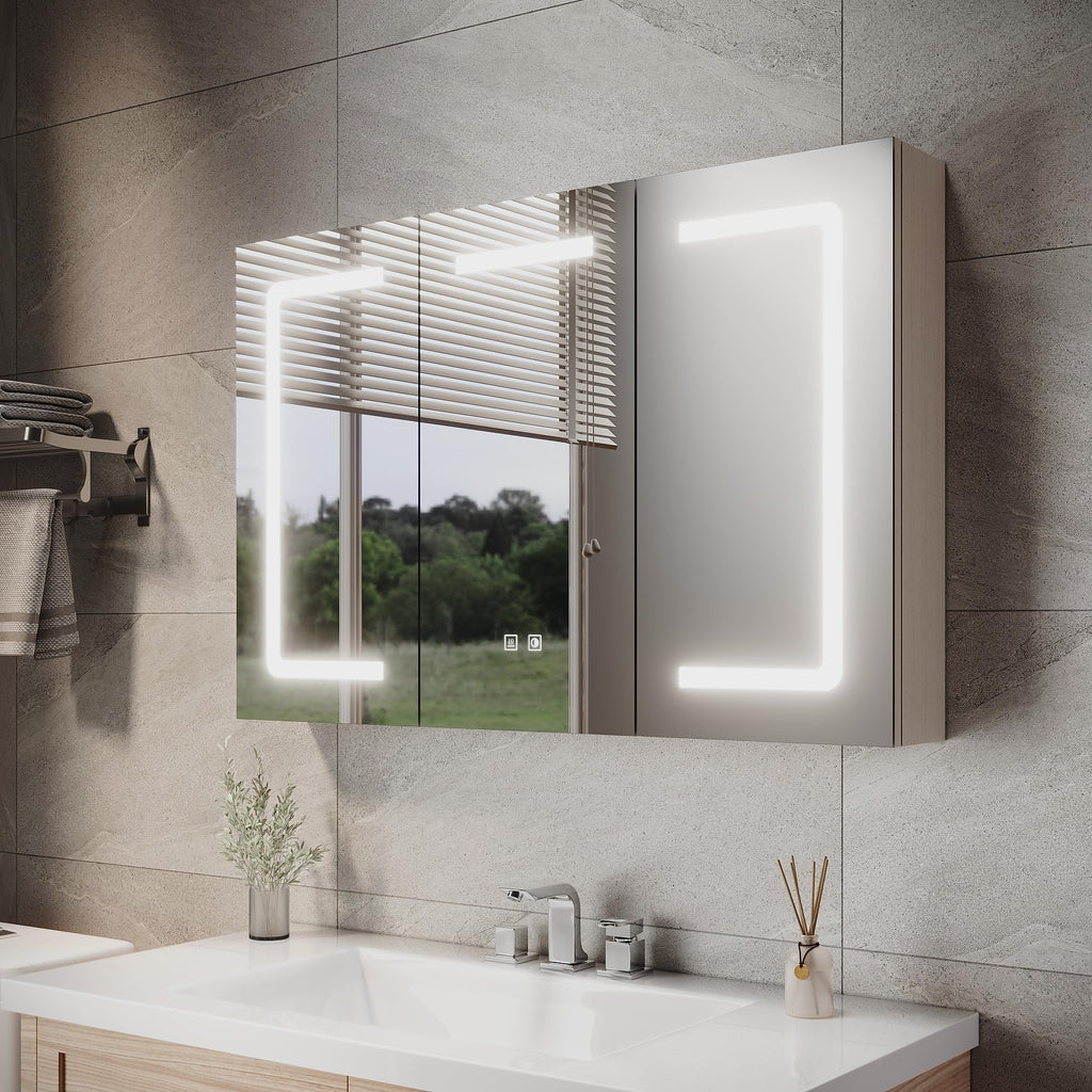 ELEGANT LED Bathroom Mirror Cabinet with Shaver Socket, Beige, 900x600mm