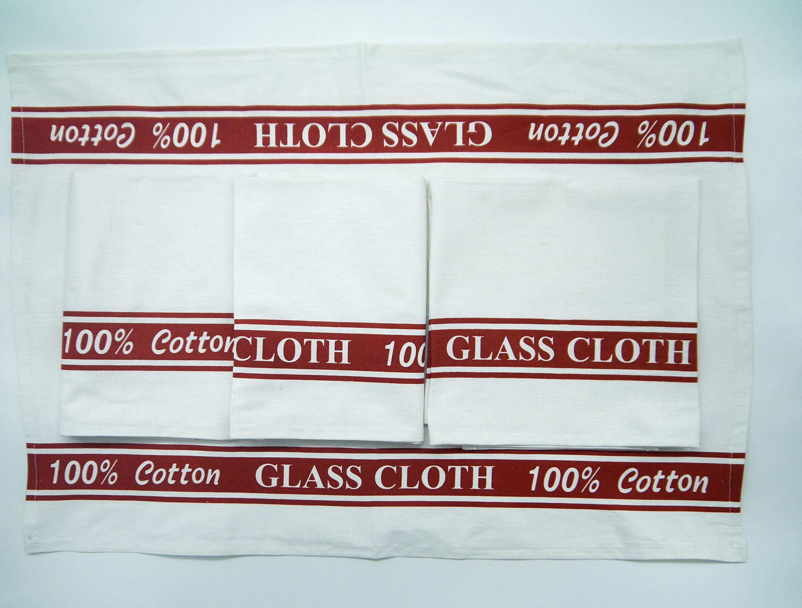 Lex's Linens 100% Cotton Glass Cloths - Red Kitchen Tea Towels, Pack of 4