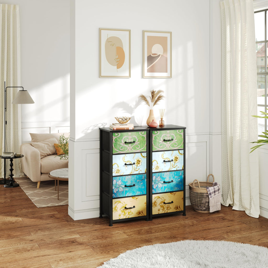 Jolof Store Floral 4-Drawer Fabric Dresser – Small Chest of Drawers
