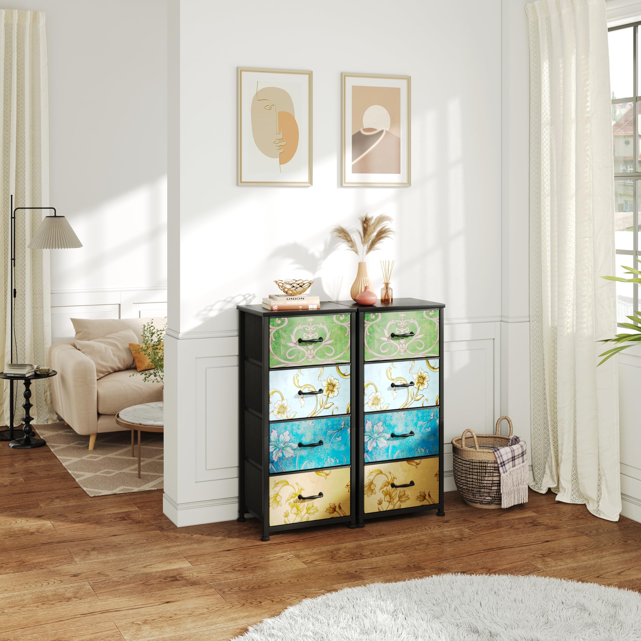 Jolof Store Floral 4-Drawer Fabric Dresser – Small Chest of Drawers