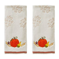 SKL Home Pumpkin Embroidered Cotton Hand Towel Set, Tan - 2 Pack