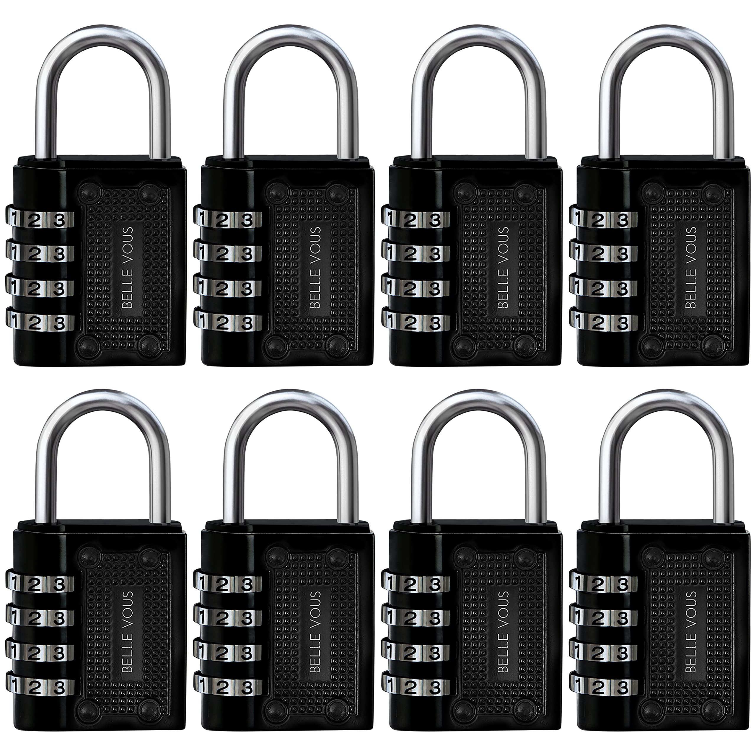 Belle Vous 8-Pack Combination Padlocks – Heavy Duty Waterproof Gym Locks