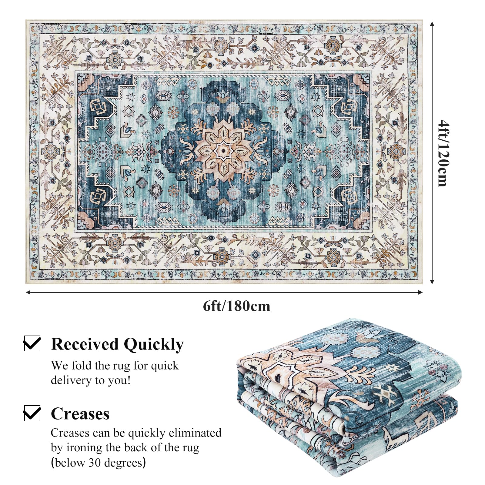 Enyhom Vintage Boho Area Rug – 120x180cm Washable Non-Slip Faux Wool