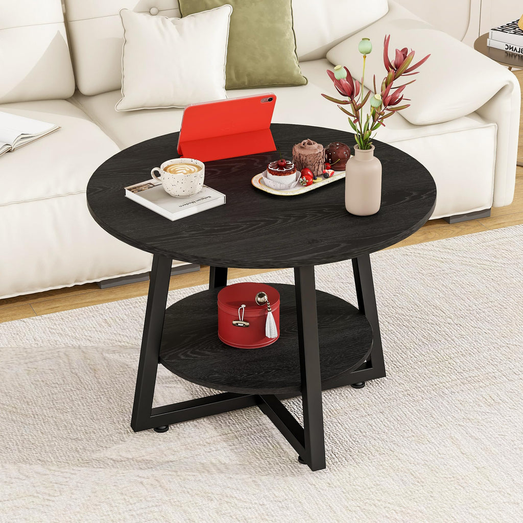 FOUBAM Round Coffee Table with Storage,Metal Small Coffee Table,Black - image 1