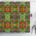 ABAKUHAUS African Motif Fabric Shower Curtain | Extra Long 94 Inch