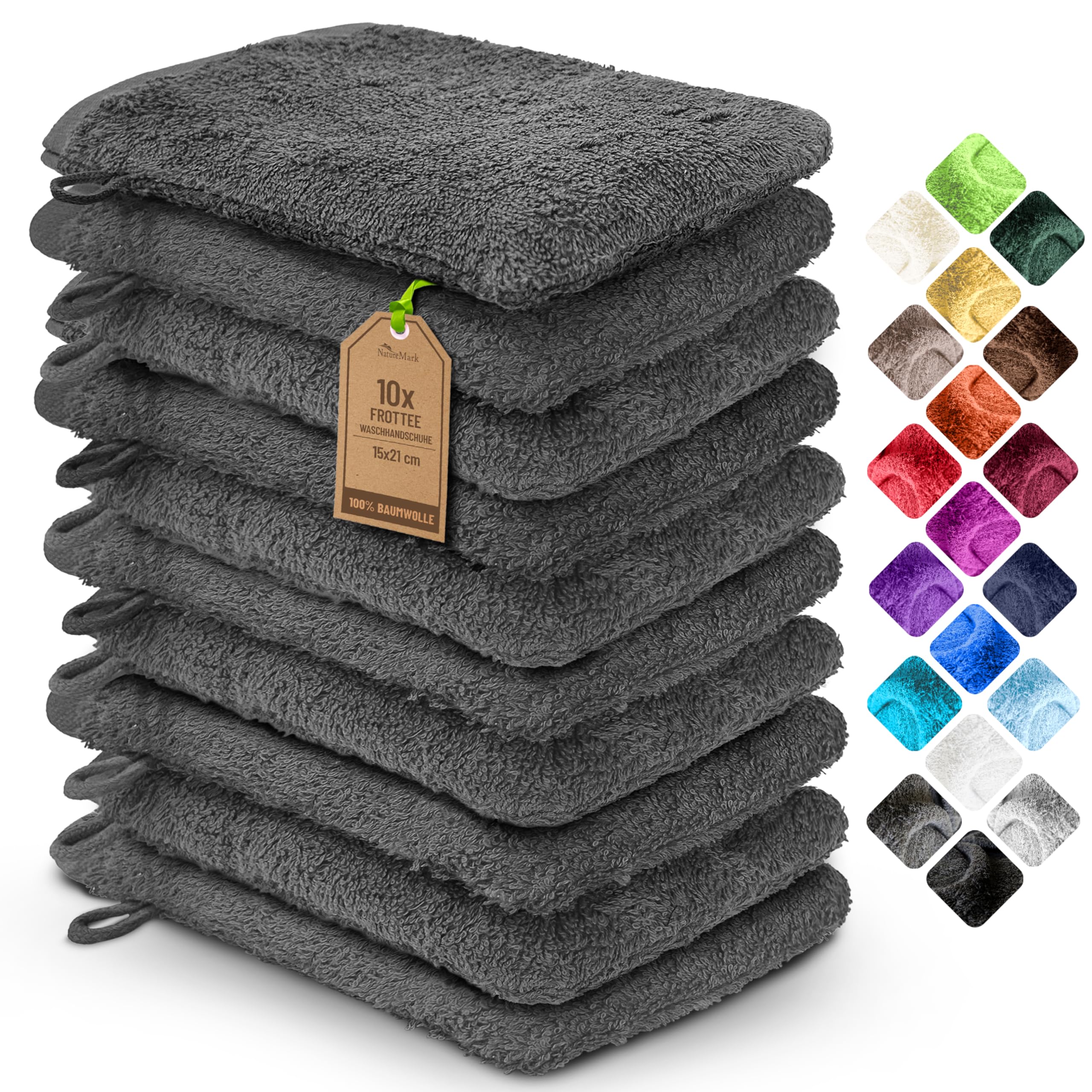 NatureMark Exfoliating Bath Gloves – 100% Cotton, Anthracite, 10 Pack