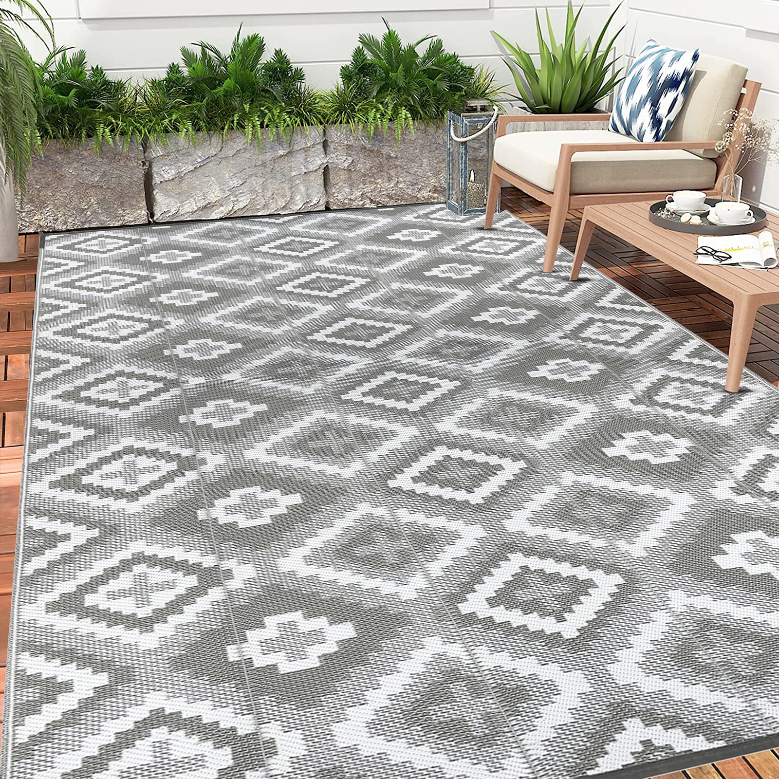 Enyhom Reversible Outdoor Rug | 180x270cm Waterproof Plastic Straw Patio Mat
